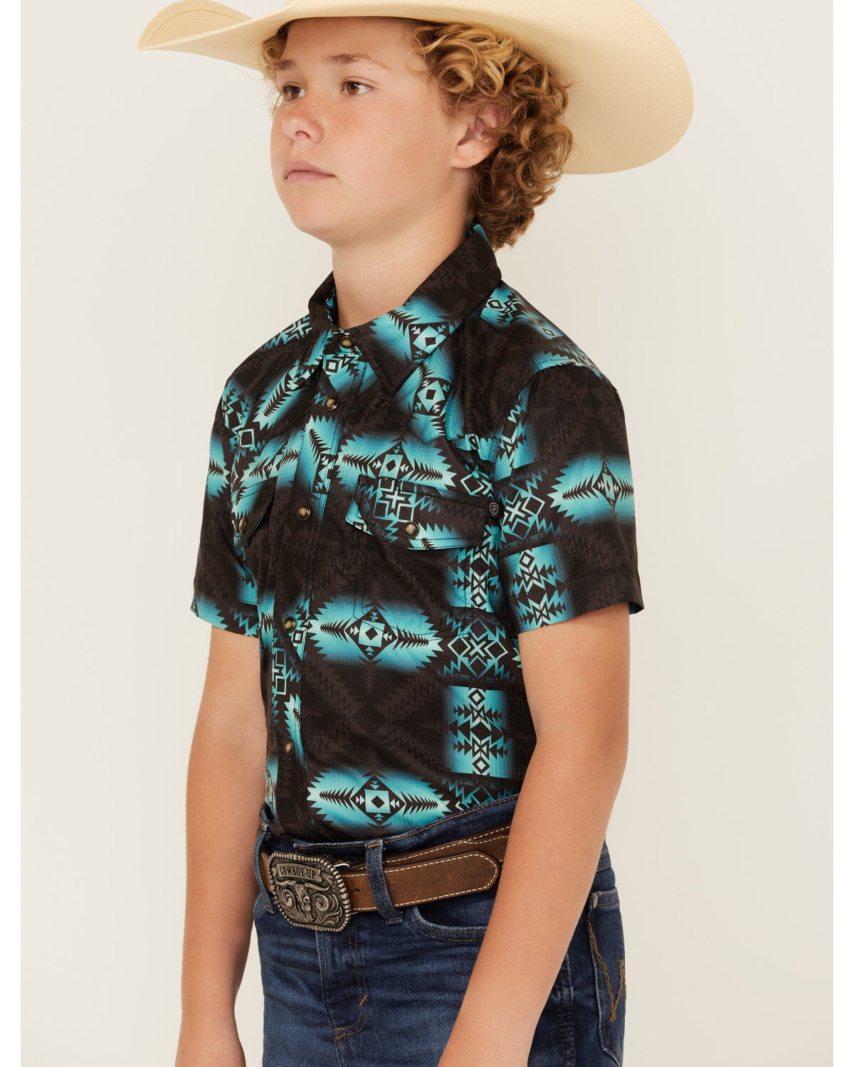 Rock & Roll Denim Boys' Southwestern Print Moisture Wicking Short Sleeve Snap Western Shirt
