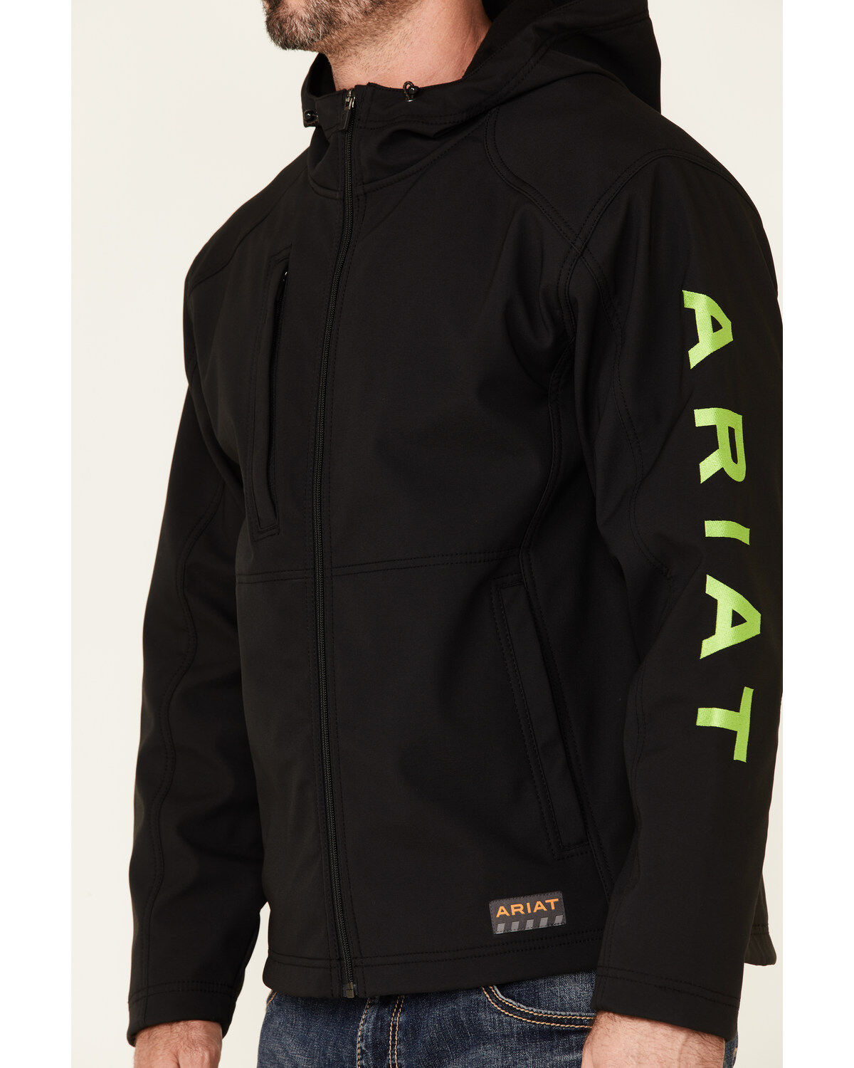 Ariat Men's Black & Lime Rebar Stretch Canvas Softshell Logo Zip-Front Work Jacket