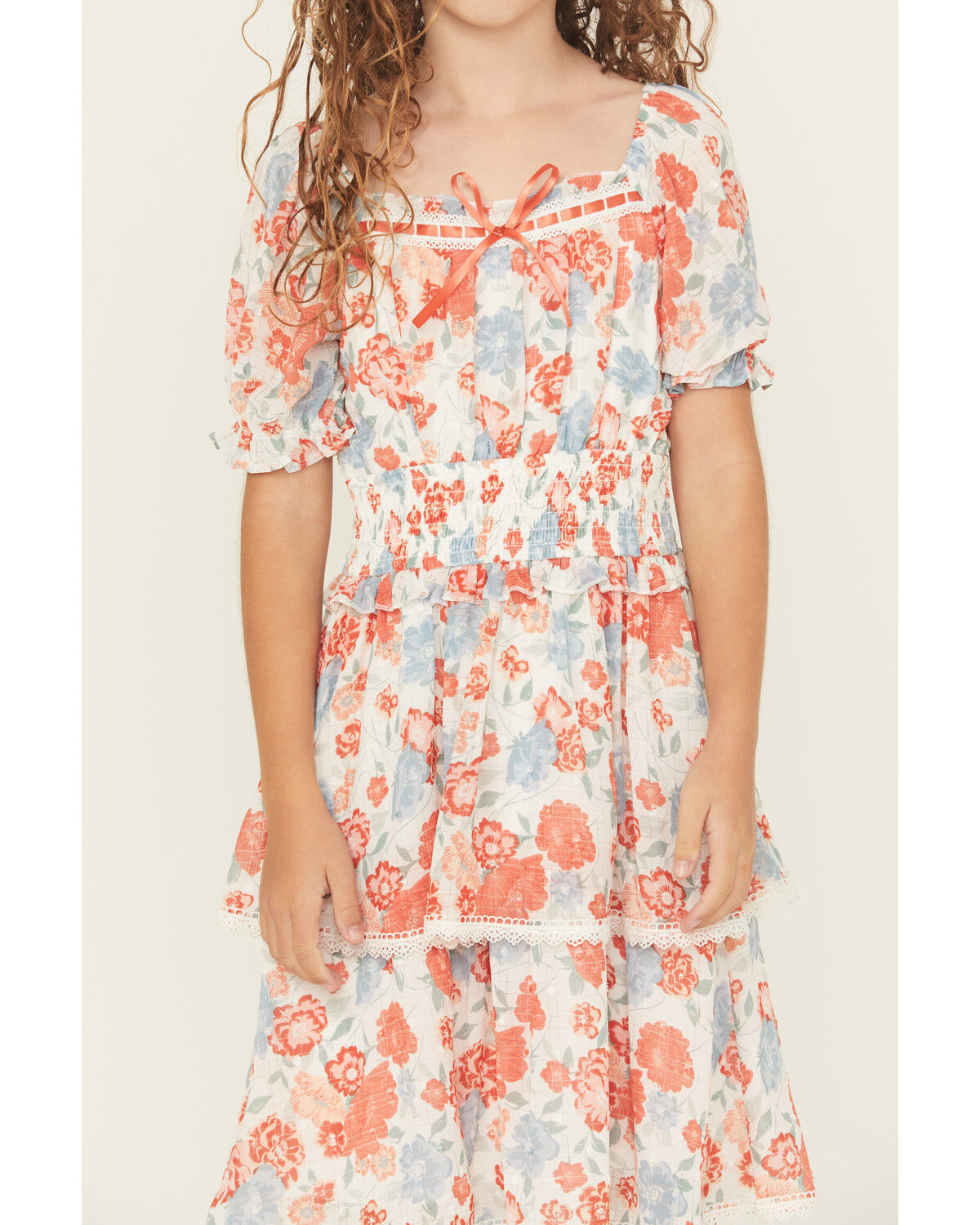 Ash & Violet Girls' Floral Chiffon Dot Short Sleeve Mini Dress