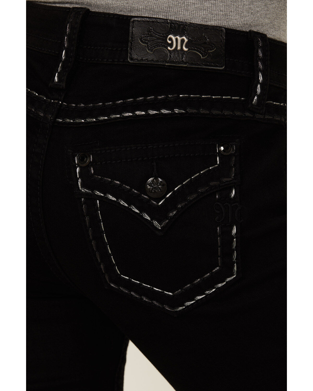 Miss Me Women's Mid Rise Border Pocket Bootcut Stretch Denim Jeans