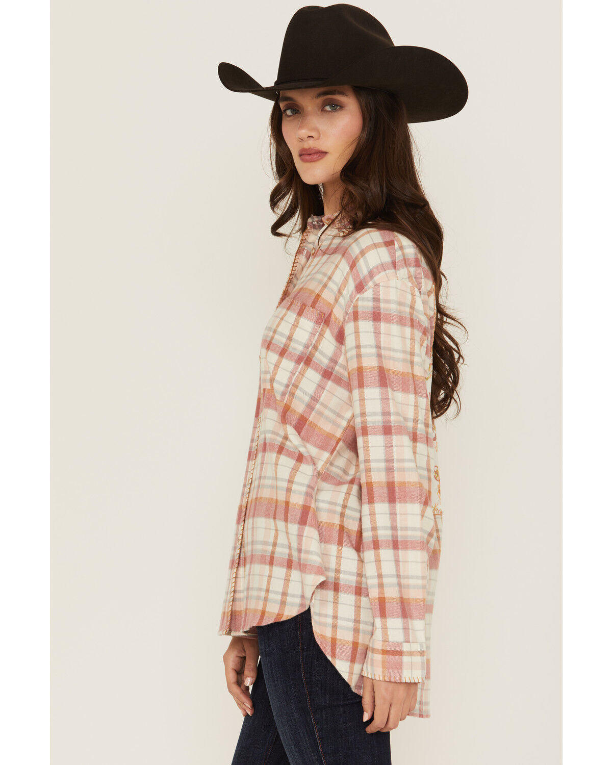 Evergreen Women's Plaid Print Long Sleeve Button-Down Flannel Shirt