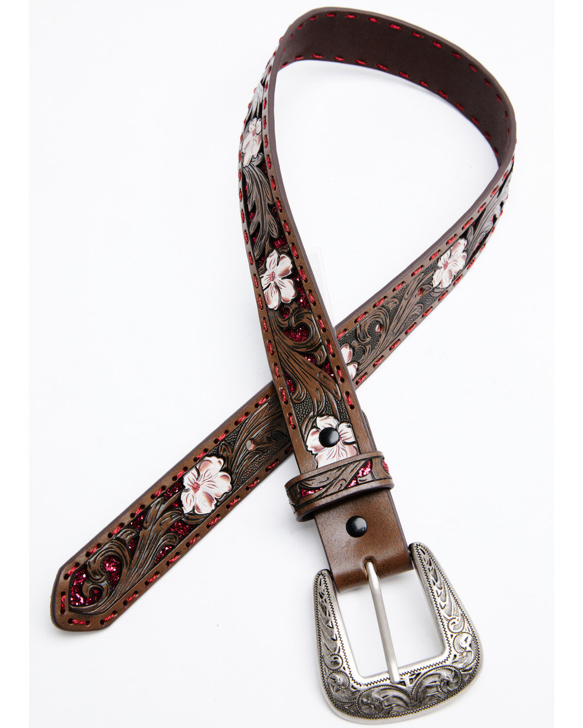 Shyanne Girls' Tooled Floral Glitter Underlay Belt
