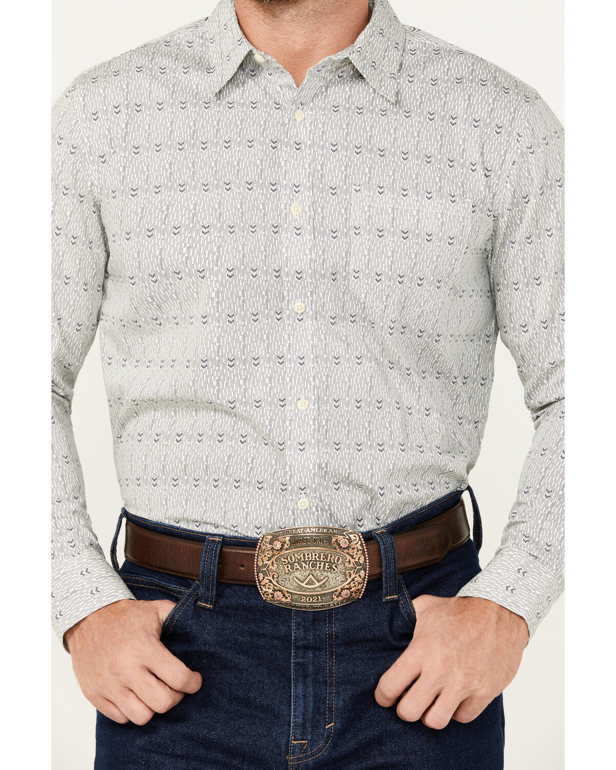 Gibson Trading Co Men's Arrow Down Southwestern Striped Print Long Sleeve Button-Down Western Shirt