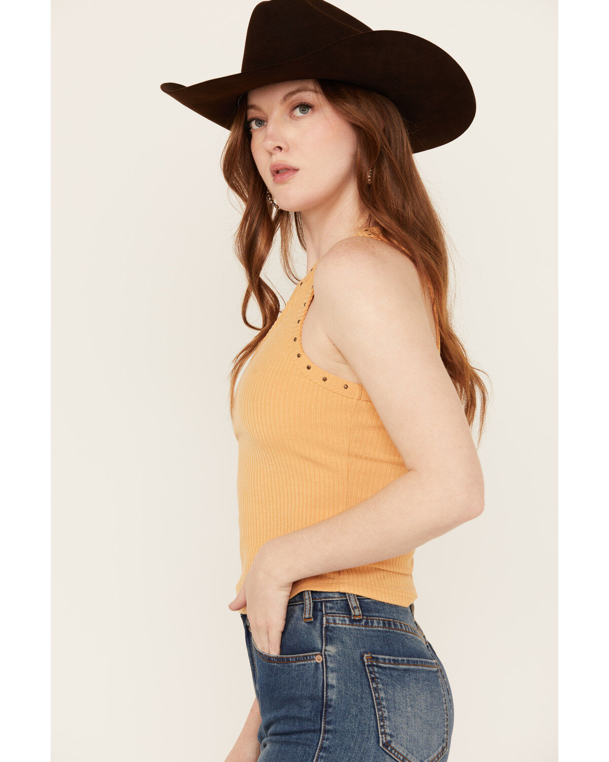 Miss Me Women's Studded Split V Neck Tank