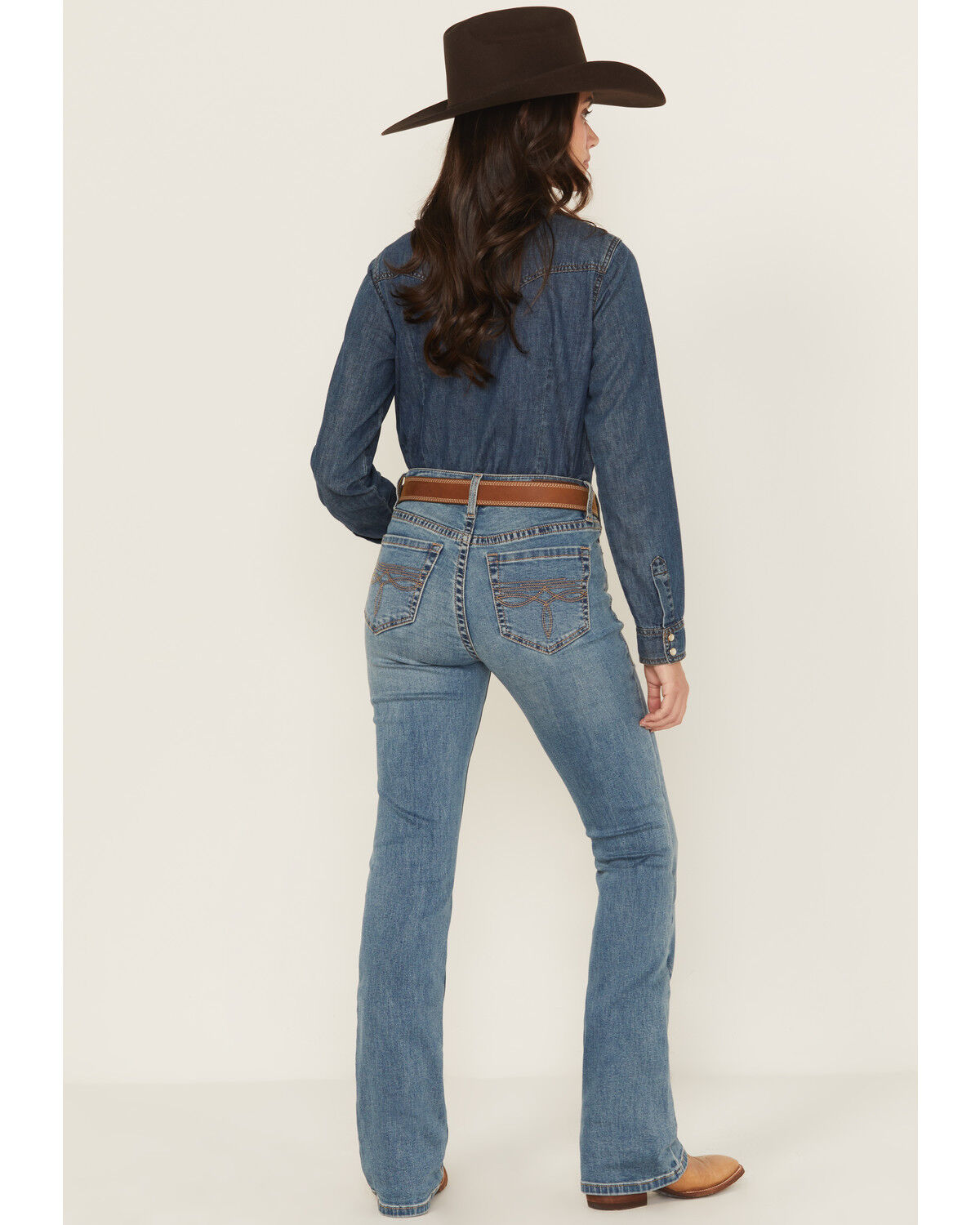 Rock & Roll Denim Women's Medium Wash Mid Rise Boot Stitch Bootcut Stretch Denim Jeans