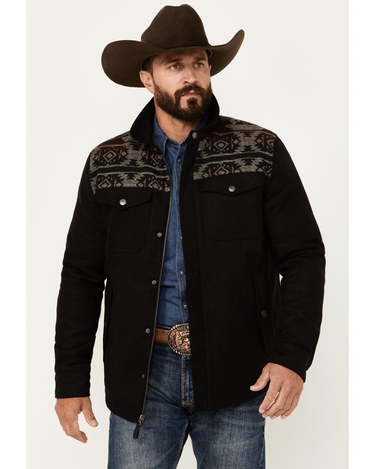 Moonshine Spirit Men's Southwestern Print Snap Trucker Jacket