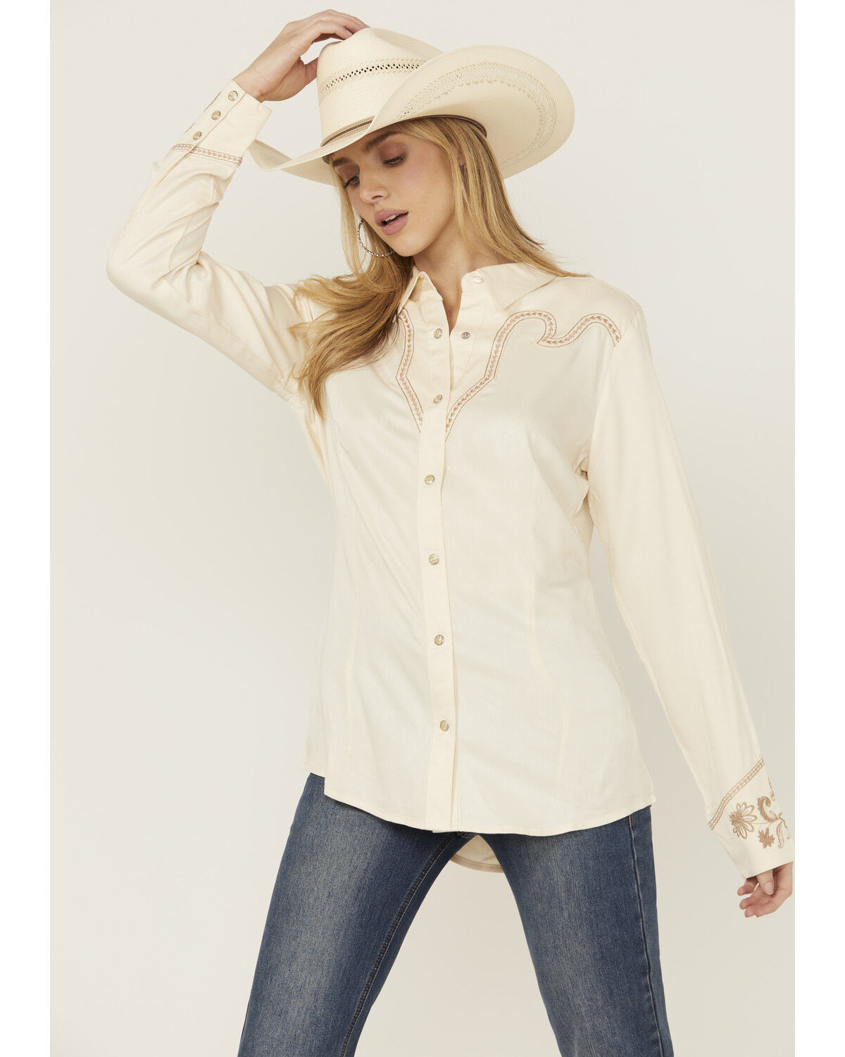 Wrangler Retro Women's Floral Embroidered Long Sleeve Pearl Snap Western Shirt