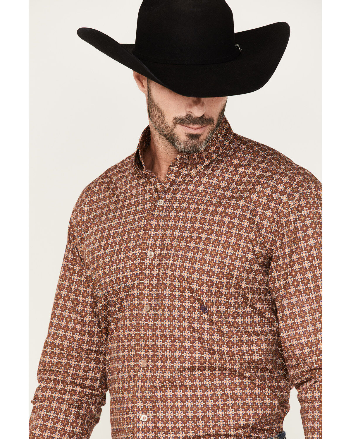 Roper Men's Spiced Plum Geo Print Long Sleeve Button Down Shirt
