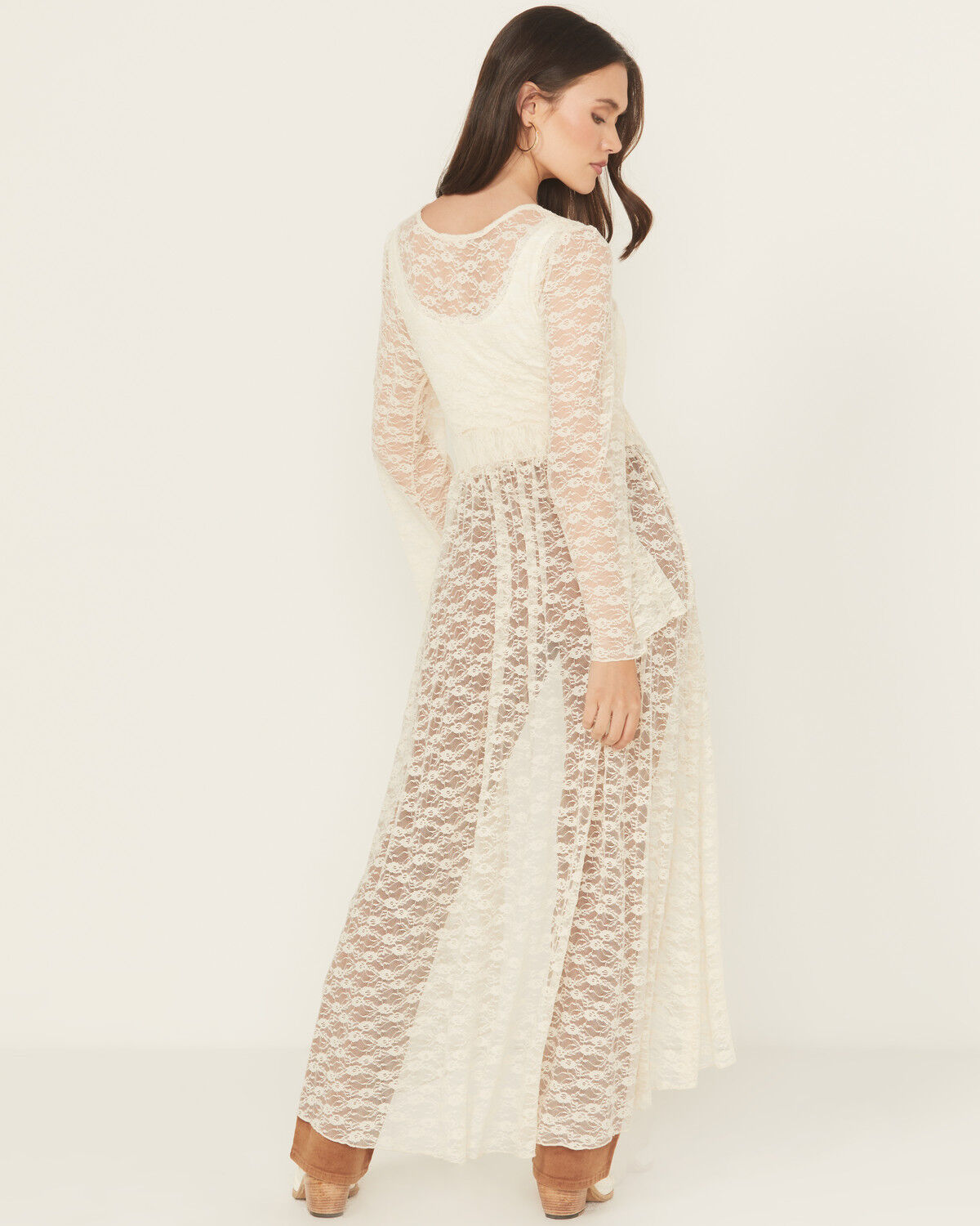 Originality Women's Lace Bell Sleeve Tie Kimono