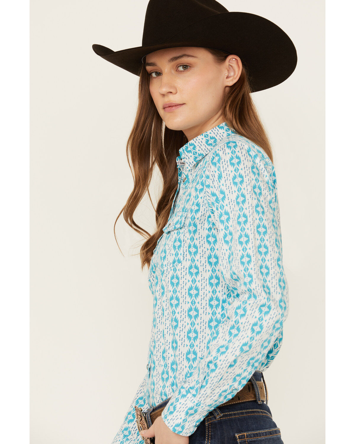 Cowboy Hardware Women's Southwestern Print Long Sleeve Snap Western Shirt