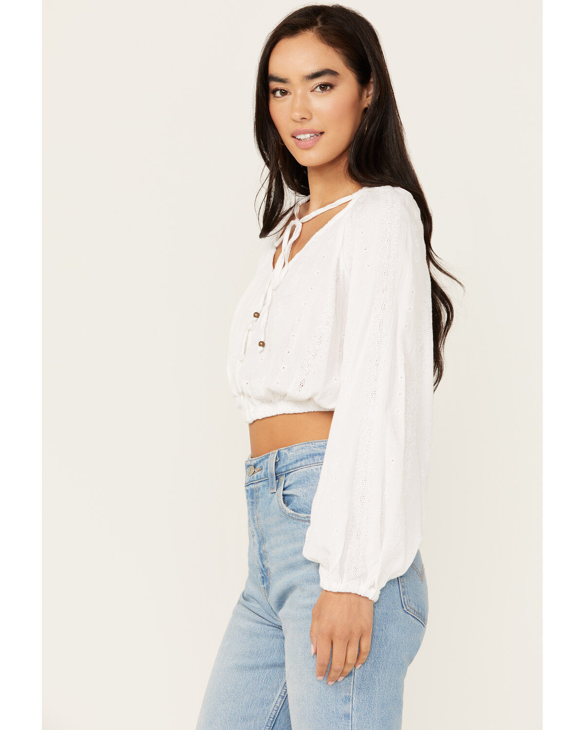 Angie Women's Tie Front Peasant Top