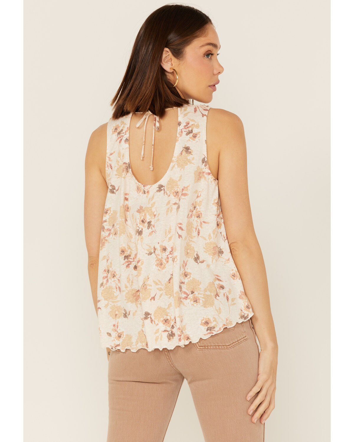 Wild Moss Women's Crochet Studded Yoke Flowy Tank Top