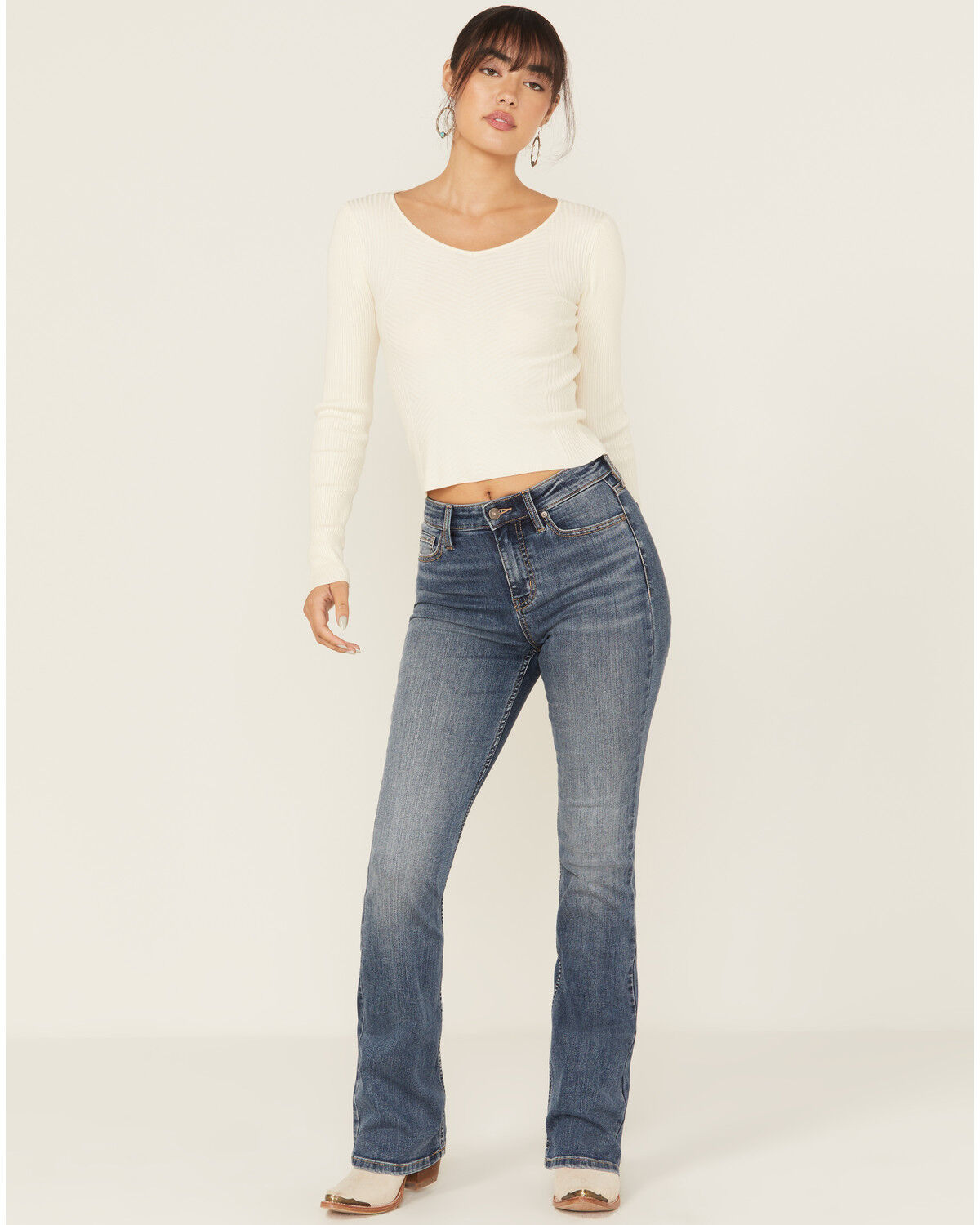 Shyanne Women's Celeste Medium Wash High Rise Bootcut Stretch Denim Jeans