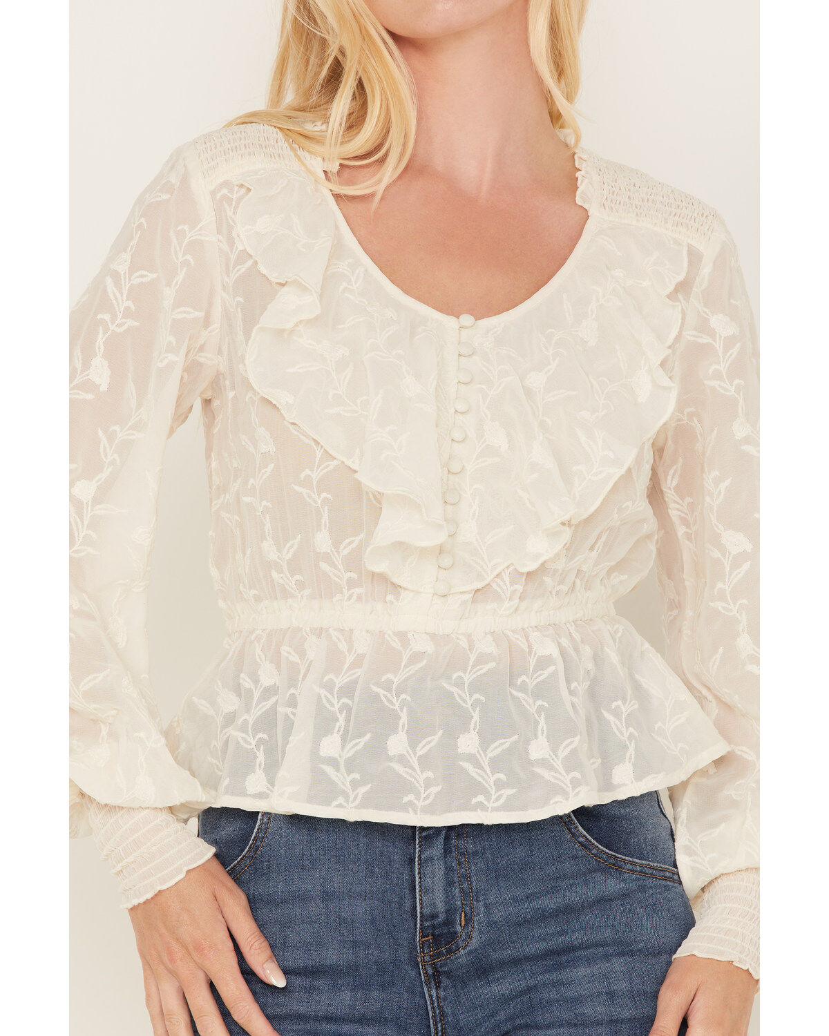 Shyanne Women's Floral Embroidered Chiffon Ruffle Blouse