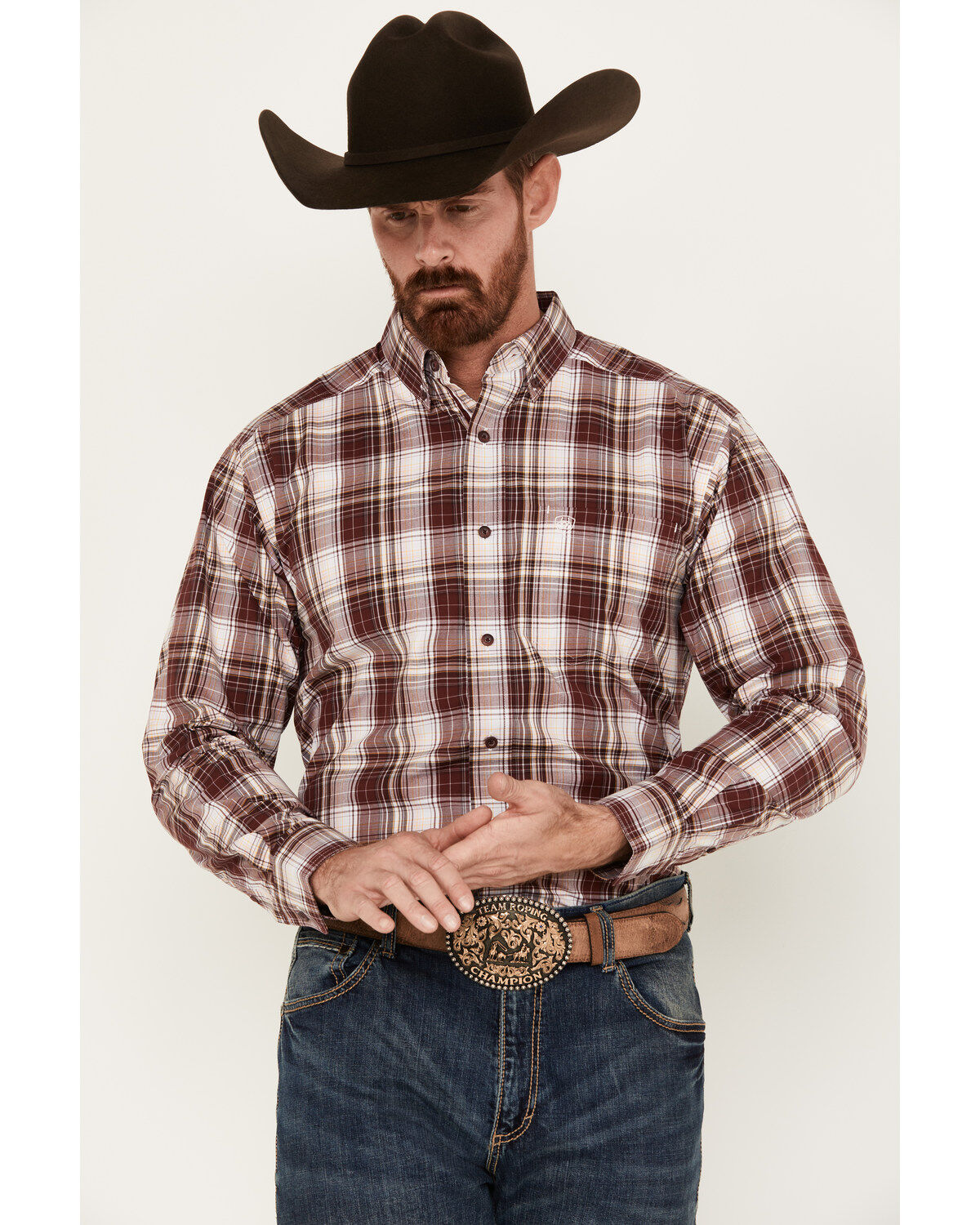 Ariat Men's Adrian Plaid Print Long Sleeve Button-Down Western Shirt