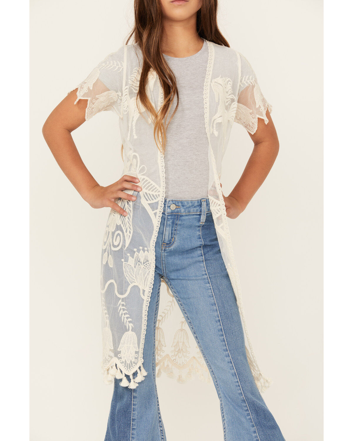 Shyanne Girls' Yee Haw Embroidered Lace Kimono