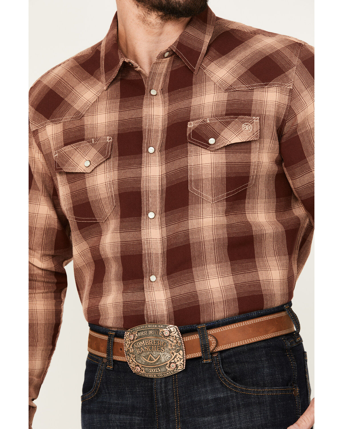 Blue Ranchwear Men's Lander Plaid Print Long Sleeve Western Pearl Snap Shirt