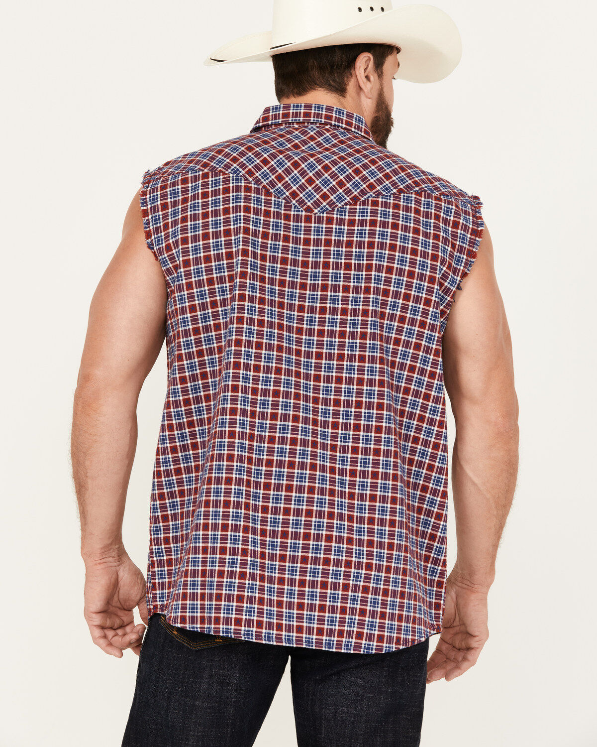 Cody James Men's Plaid Stars Bubba Sleeveless Western Shirt