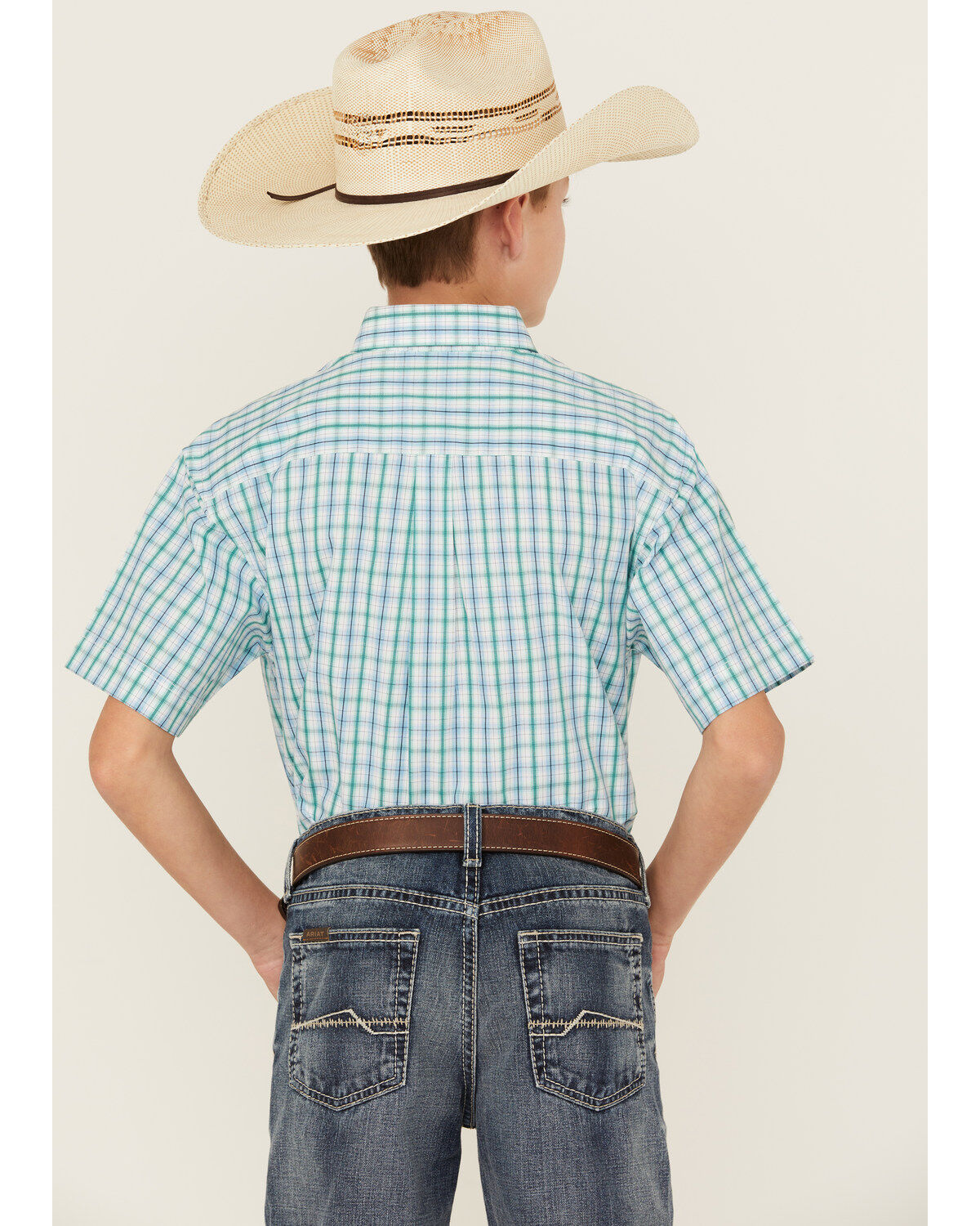 Panhandle Boys' Plaid Print Short Sleeve Button-Down Western Shirt