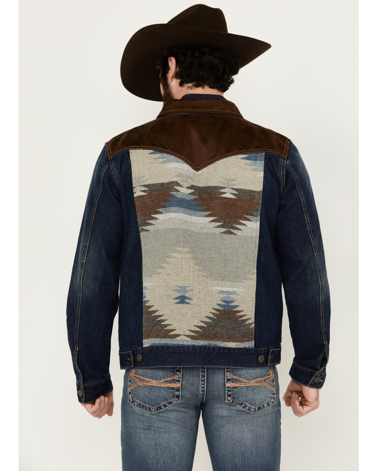 Cody James Men's Freedom Southwestern Yoke And Suede Trim Denim Jacket