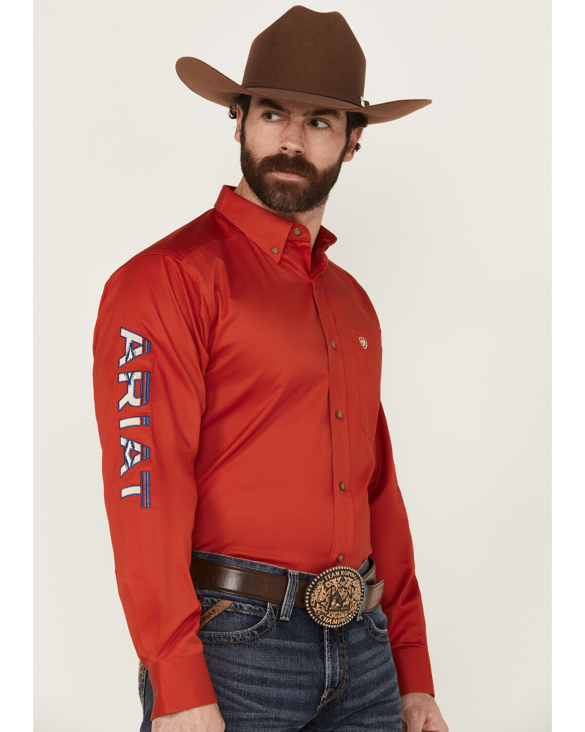 Ariat Men's Team Logo Solid Long Sleeve Button-Down Western Shirt - Big