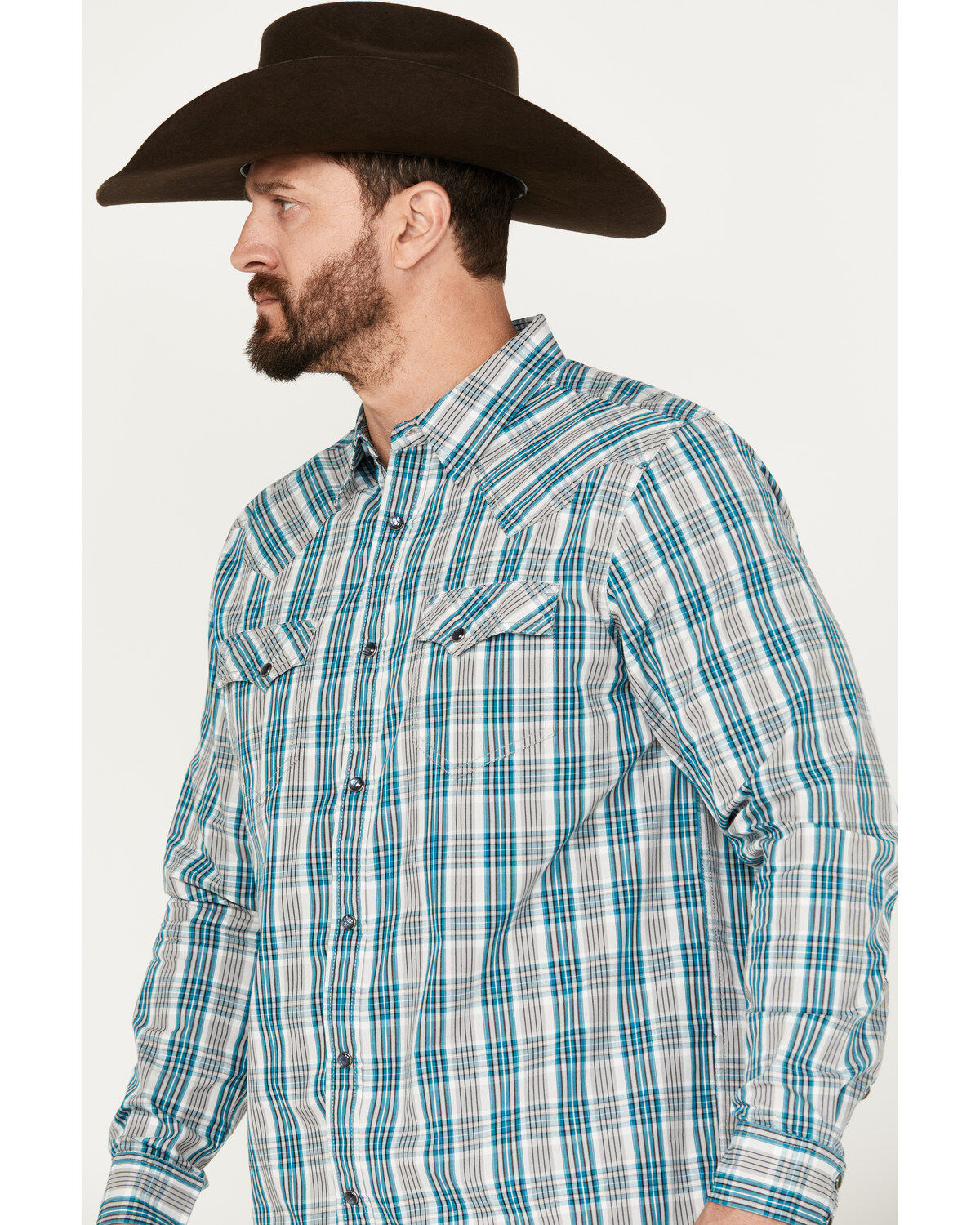 Moonshine Spirit Men's Agave Plaid Print Long Sleeve Western Snap Shirt