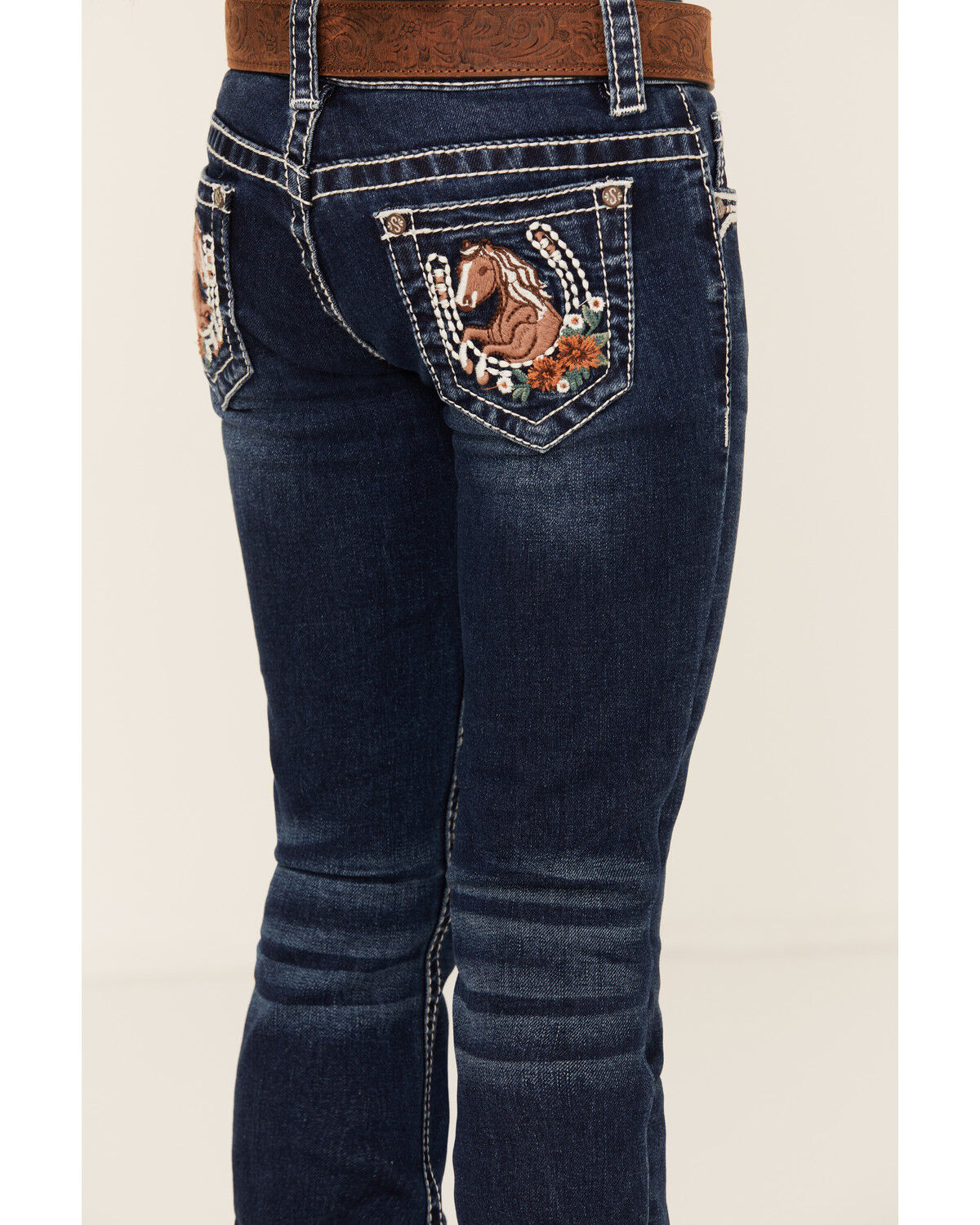 Shyanne Little Girls' Dark Wash Horseshoe Pocket Bootcut Stretch Denim Jeans