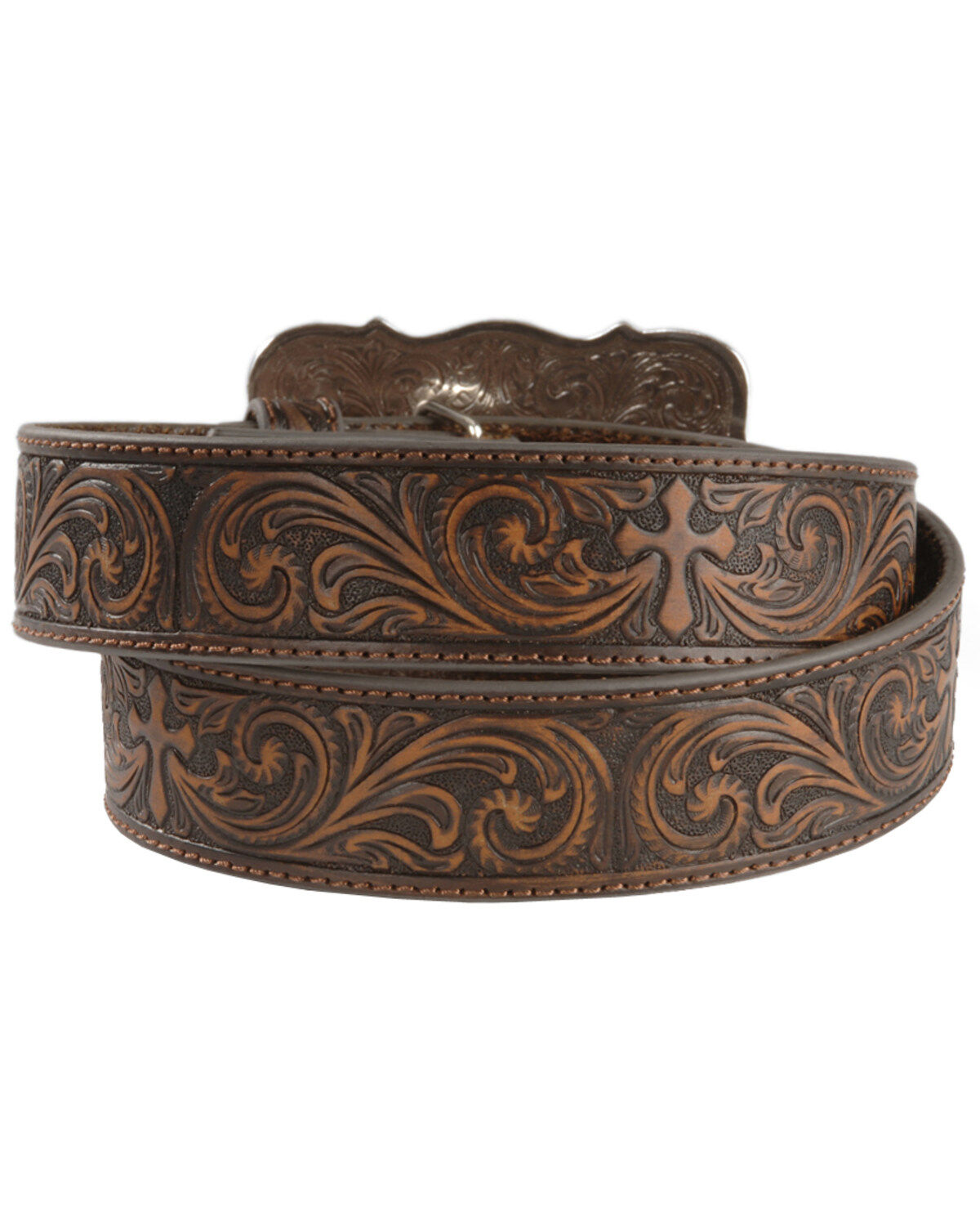 Nocona Belt Co. Women's Embossed Leather Cross Buckle Belt