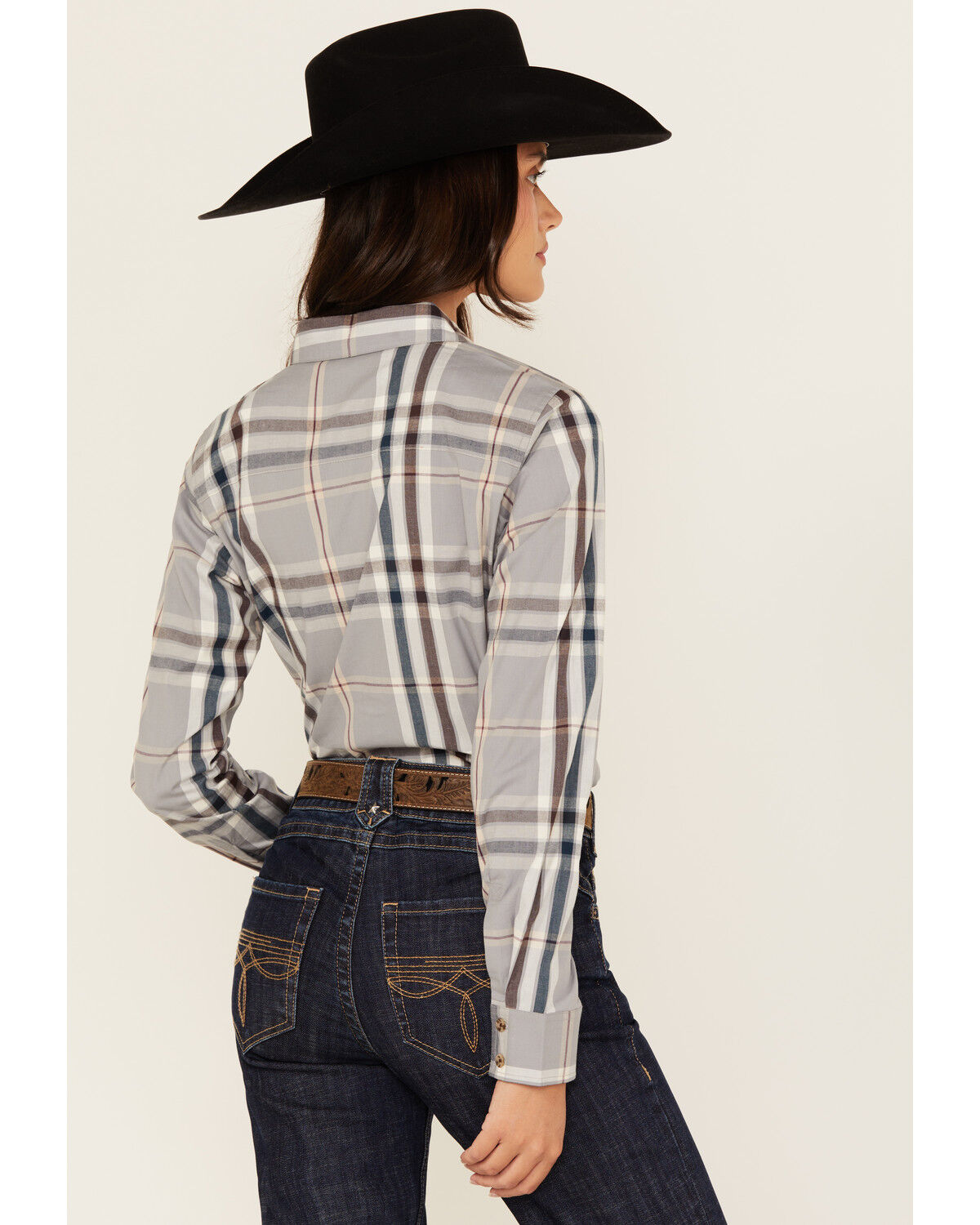 Shyanne Women's Plaid Print Long Sleeve Button-Down Stretch Western Shirt