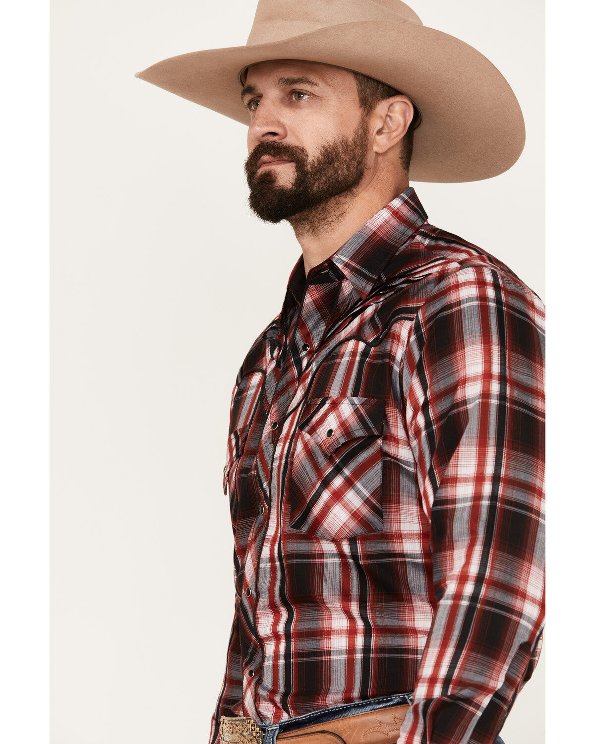 Ely Walker Men's Plaid Print Long Sleeve Snap Western Shirt
