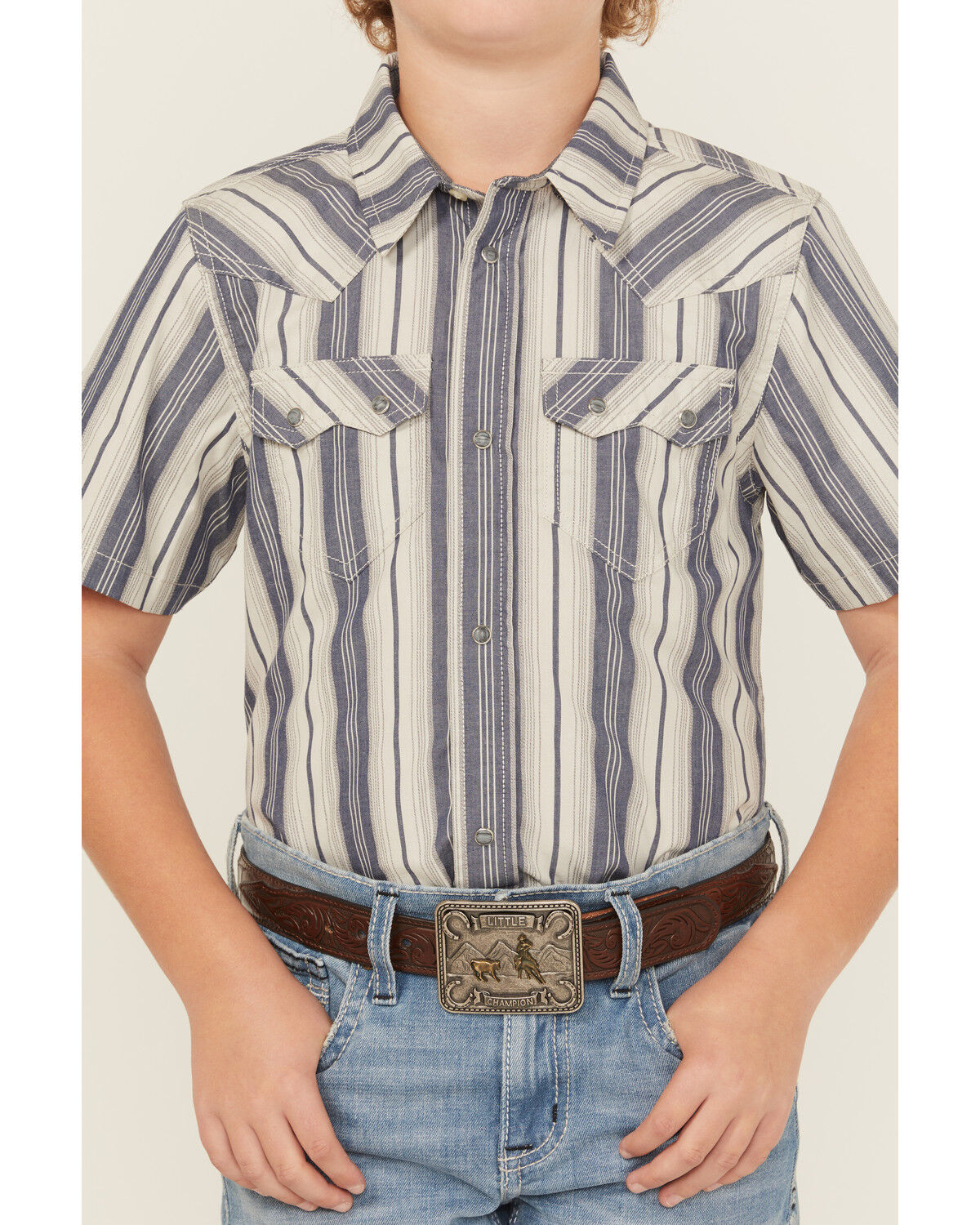 Cody James Boys' Roman Striped Short Sleeve Snap Western Shirt