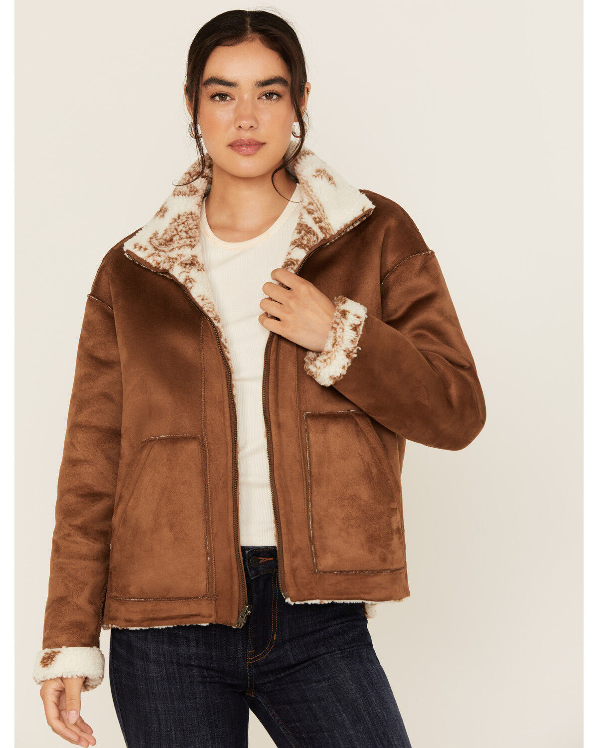 Idyllwind Women's Casey Reversible Faux Suede and Sherpa Zip-Up Jacket