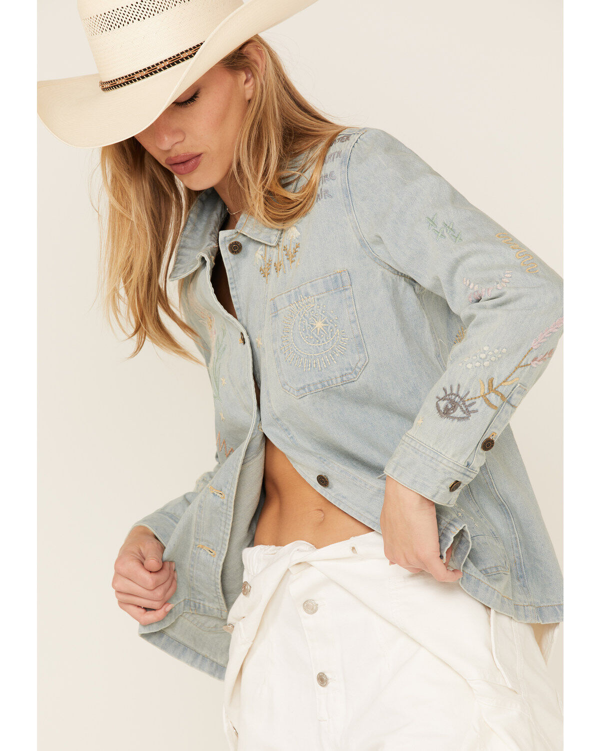 Johnny Was Women's Sezane Embroidered Denim Jacket