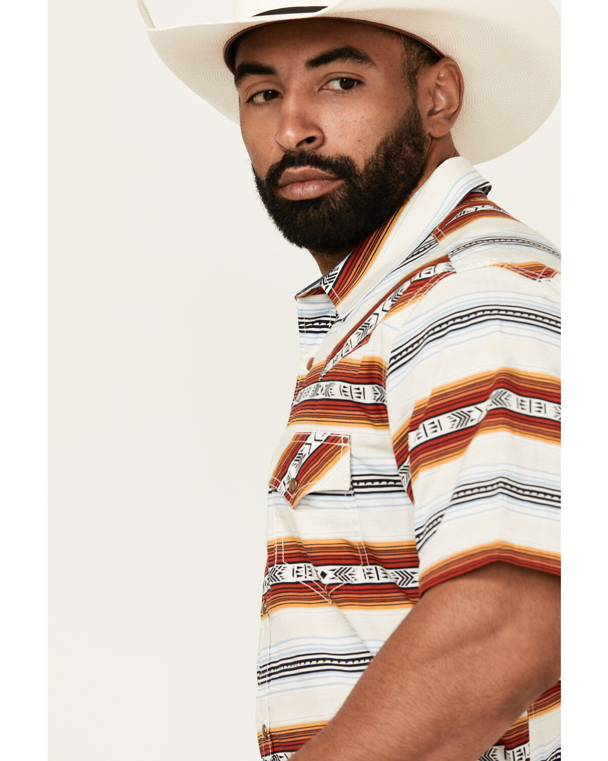 Cody James Men's Crystal Ball Serape Striped Print Short Sleeve Snap Western Shirt