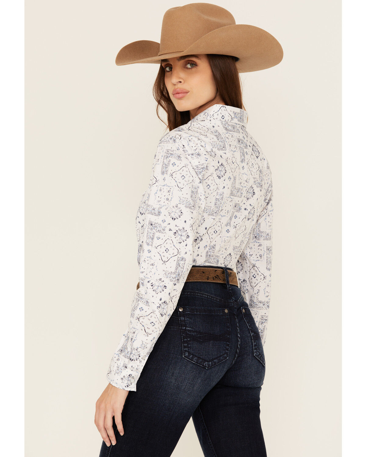 Rough Stock by Panhandle Women's Bandana Print Long Sleeve Pearl Snap Stretch Western Shirt