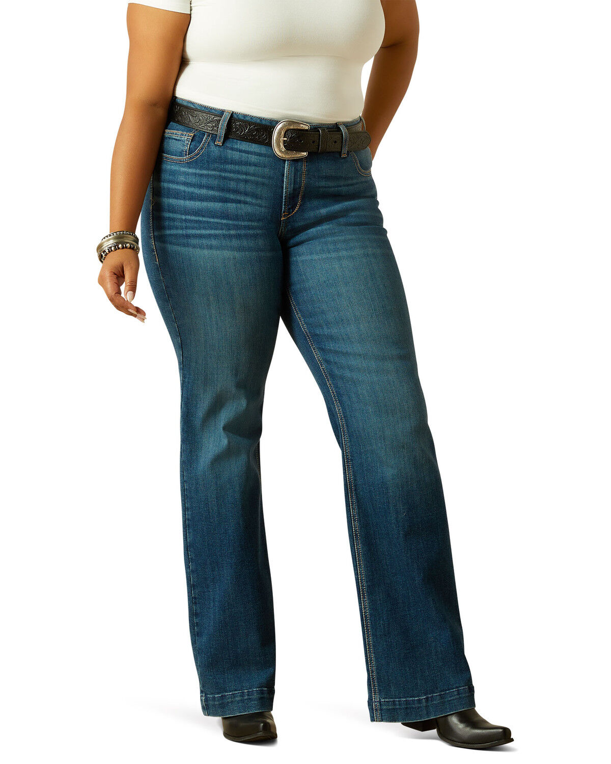 Ariat Women's Hasley Dark Wash Mid Rise Slim Trouser Denim Jeans - Plus