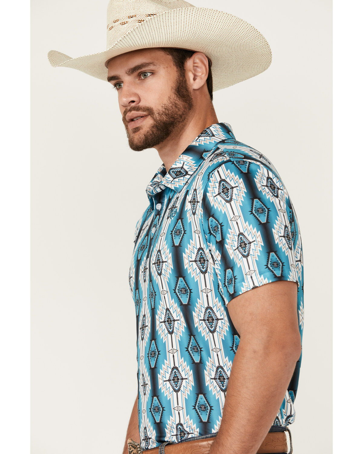 Rock & Roll Denim Men's Southwestern Print Short Sleeve Polo Shirt
