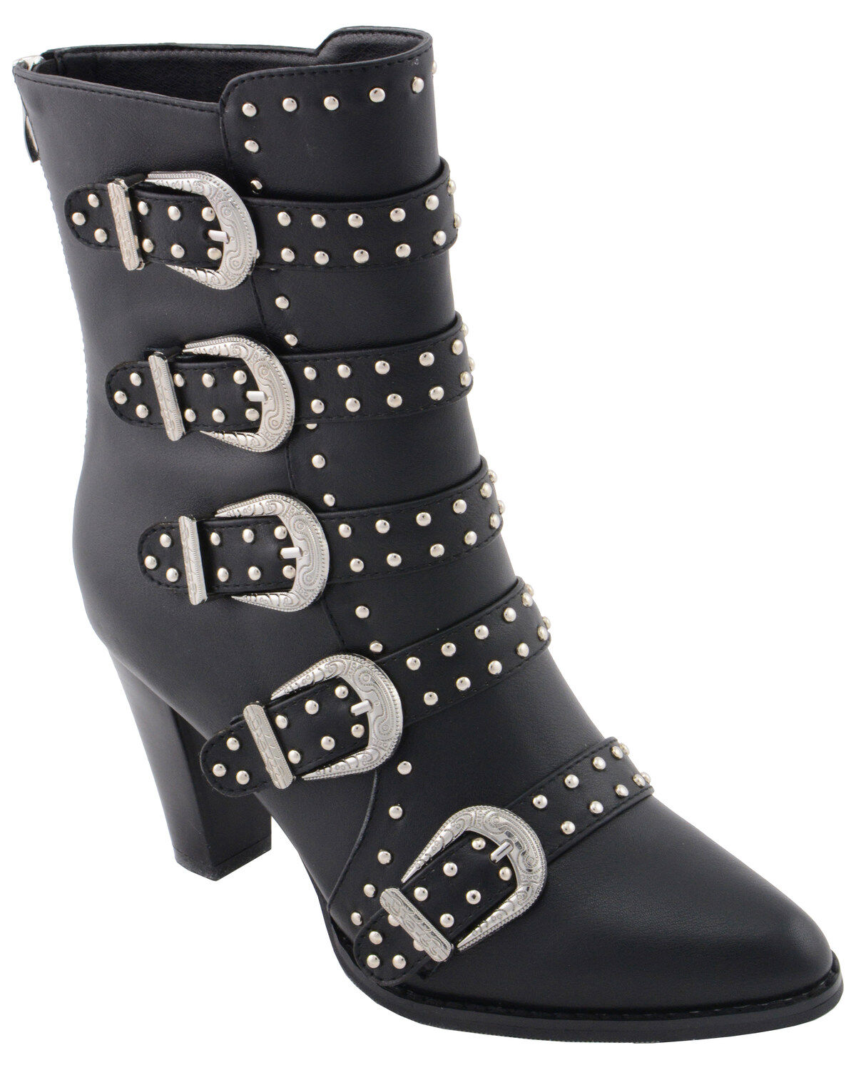 Milwaukee Leather Women's Studded Buckle Up Boots - Round Toe