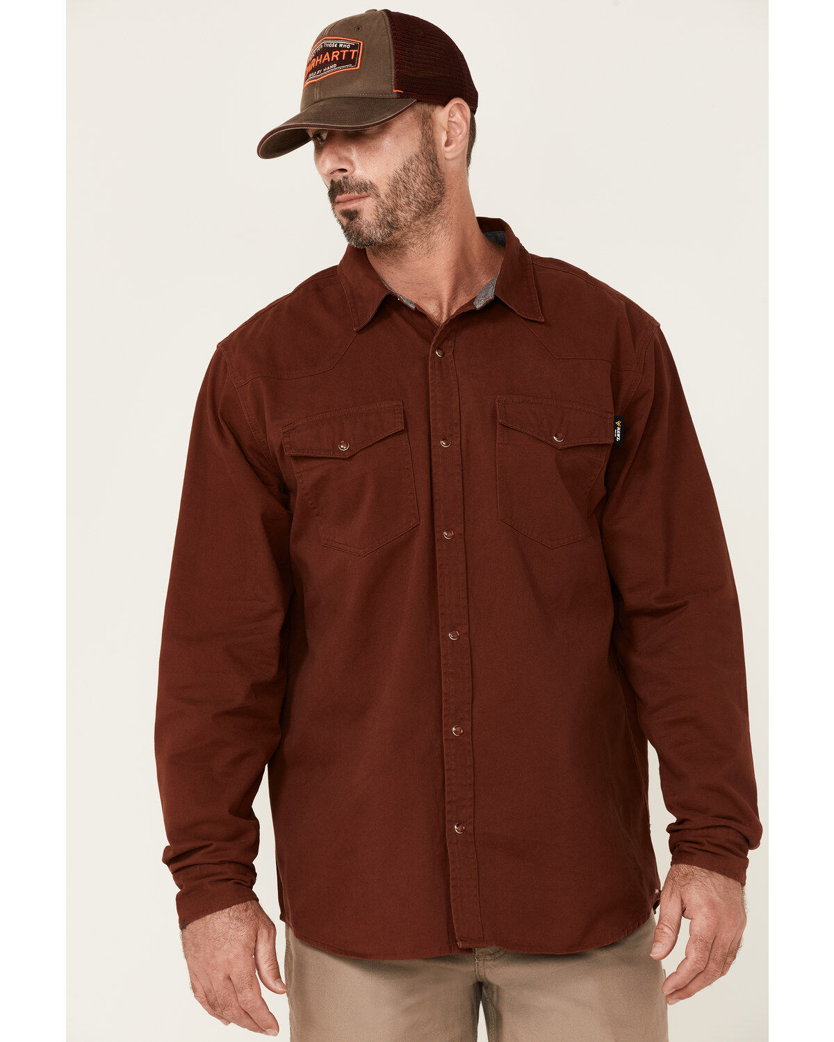 Hawx Men's Solid Mahogany Twill Snap Long Sleeve Work Shirt - Tall