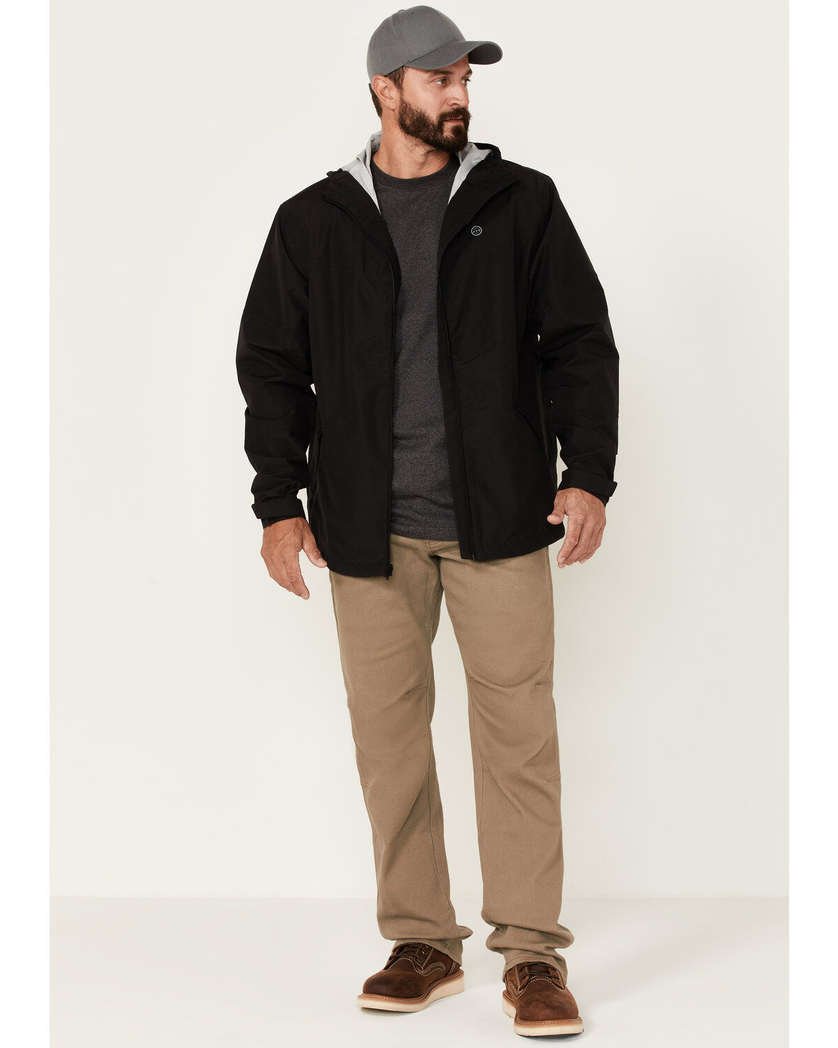 ATG by Wrangler Men's All-Terrain Black Zip-Front Hooded Rain Jacket
