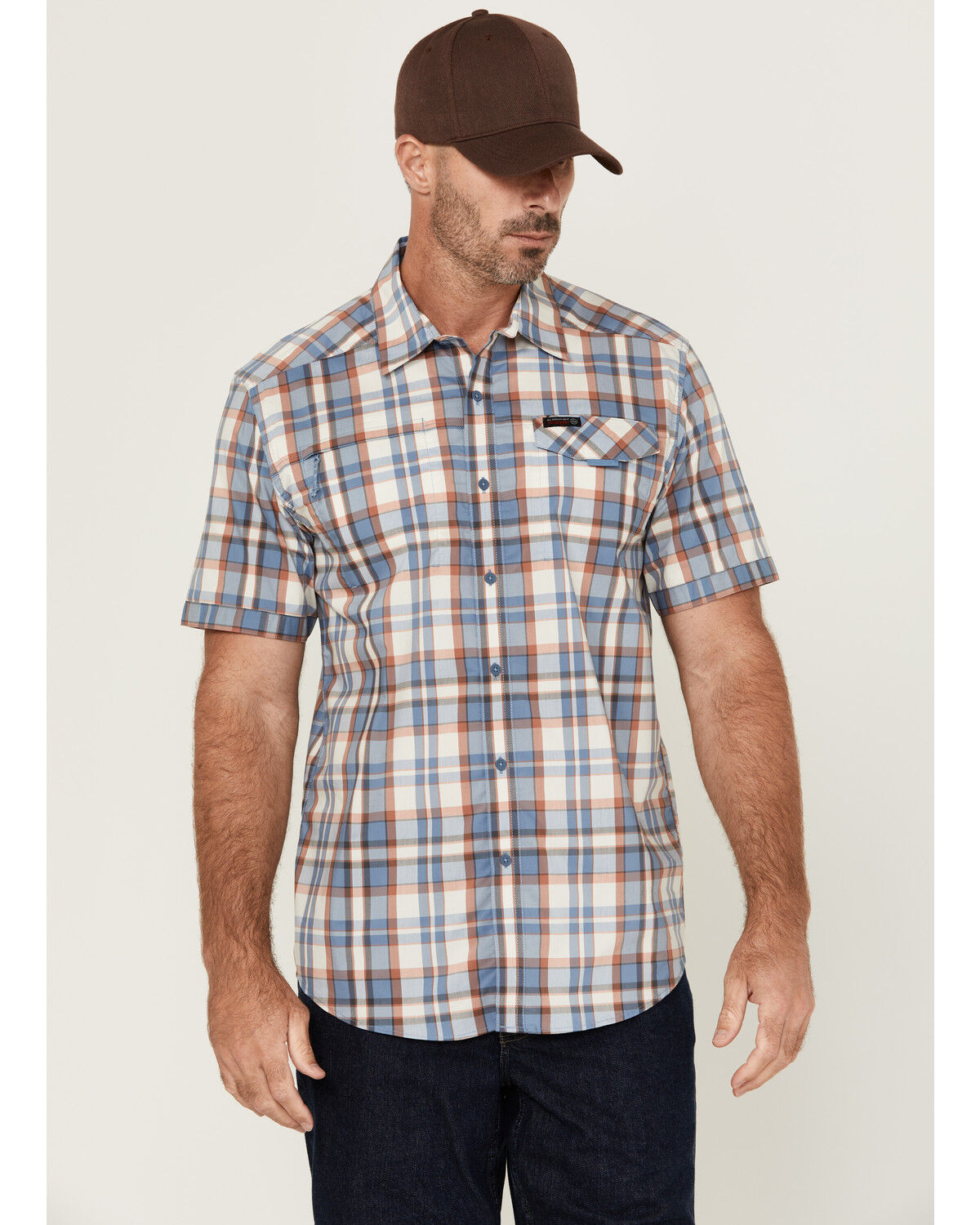 ATG by Wrangler Asymmetric Plaid Print Short Sleeve Button-Down Performance Western Shirt