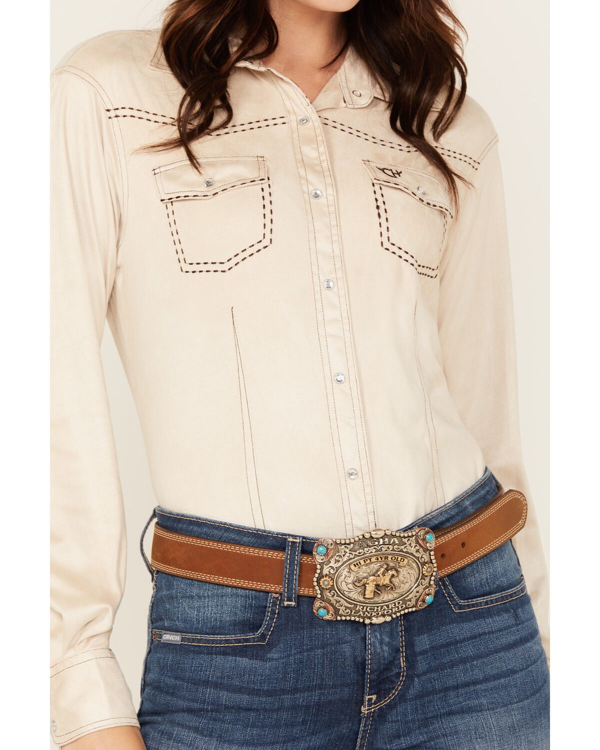 Cowgirl Hardware Women's Faux Suede Long Sleeve Snap Western Shirt