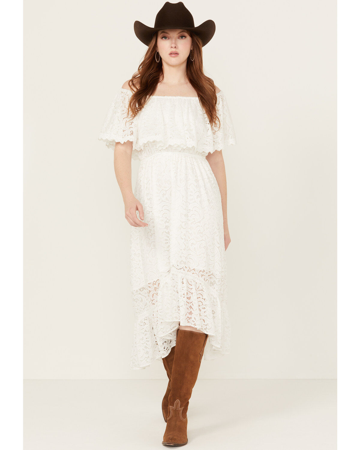 Beyond The Radar Women's Off The Shoulder Lace Midi Dress