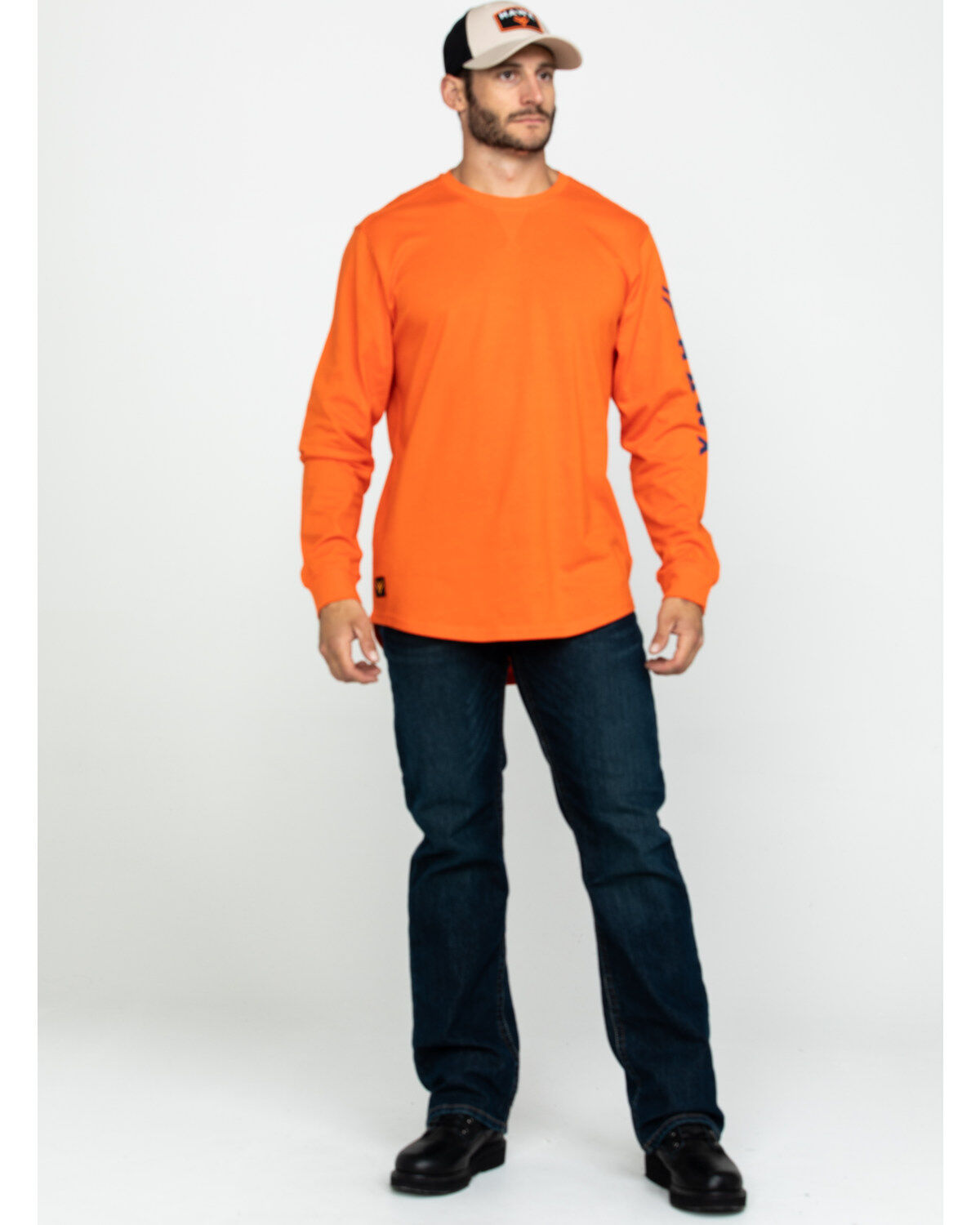 Hawx Men's Orange Logo Long Sleeve Work T-Shirt