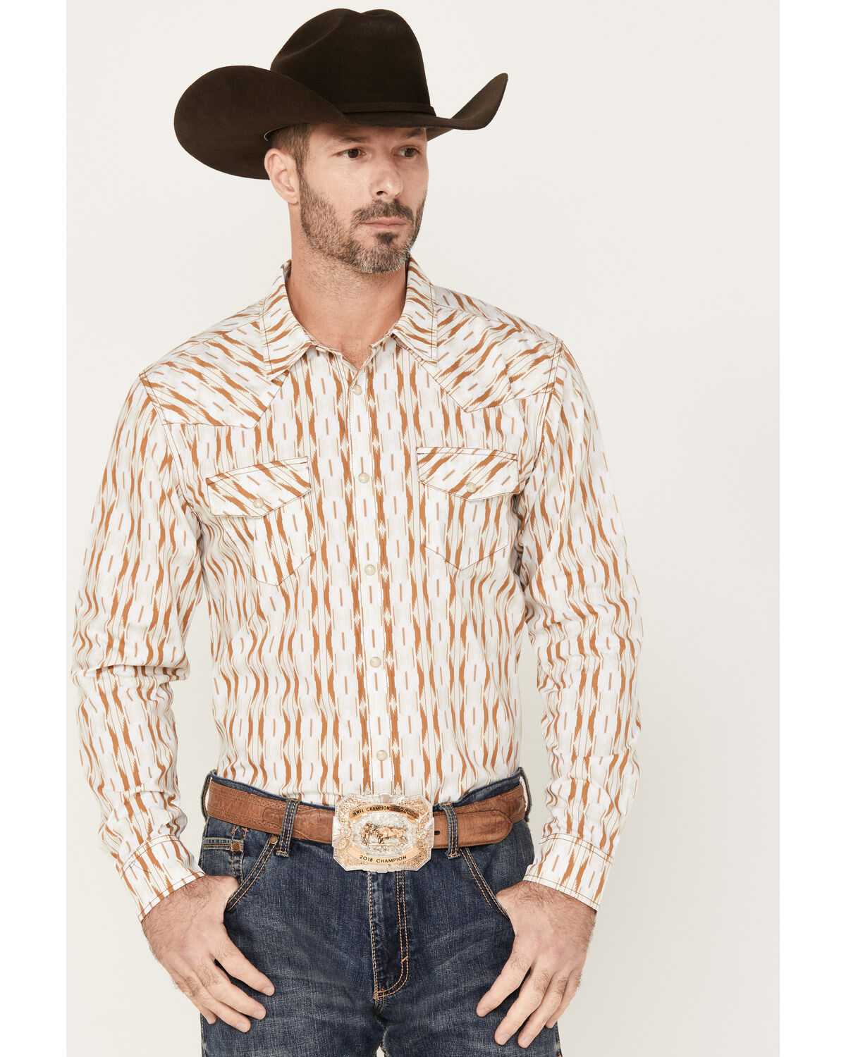 Gibson Men's Old Creek Geo Print Long Sleeve Pearl Snap Western Shirt