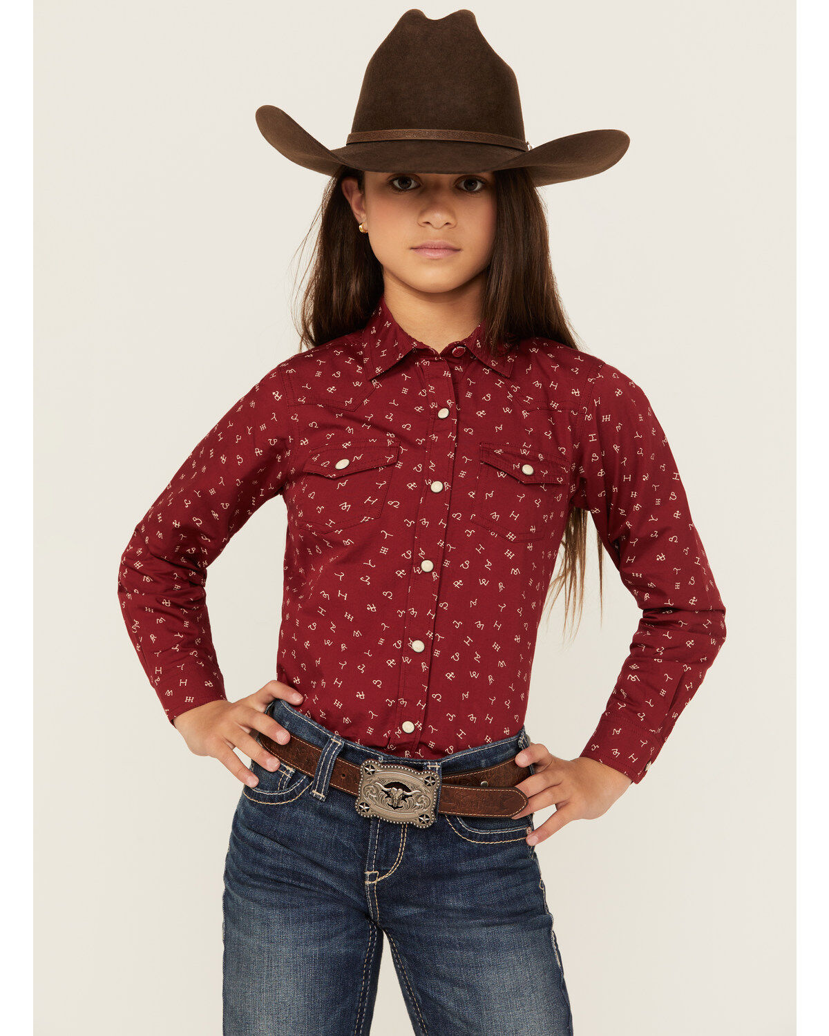Ariat Girls' Conversation print Long Sleeve Pearl Snap Western Shirt