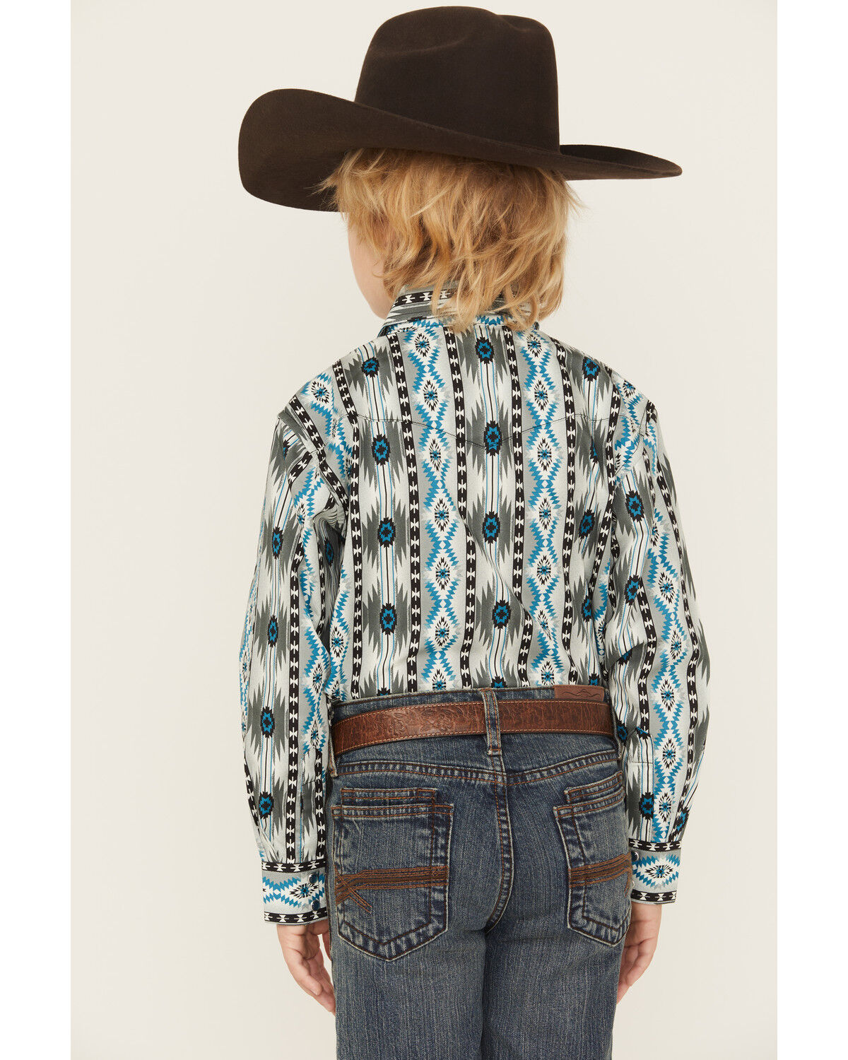 Wrangler Boys' Checotah Southwestern Print Long Sleeve Snap Western Shirt