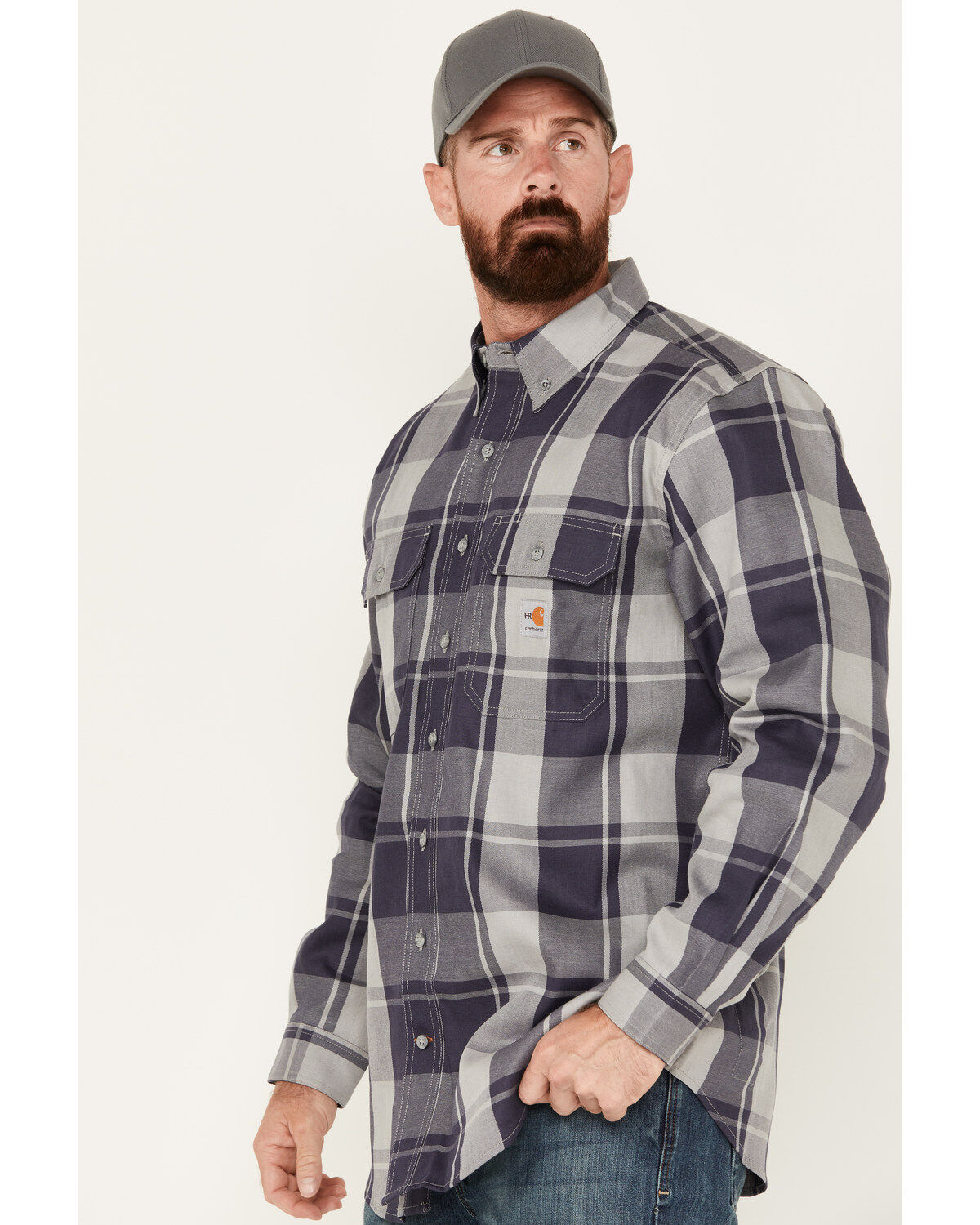 Carhartt Men's FR Force Rugged FleX™ Plaid Print Long Sleeve Button-Down Western Work Shirt
