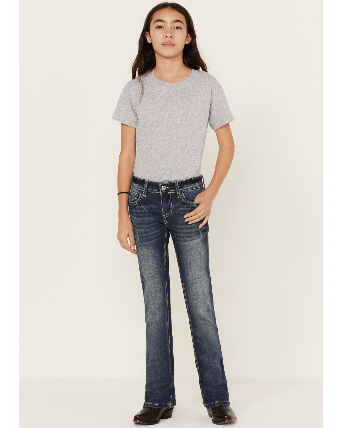 Grace in LA Girls' Medium Wash Horse Outline Bootcut Jeans