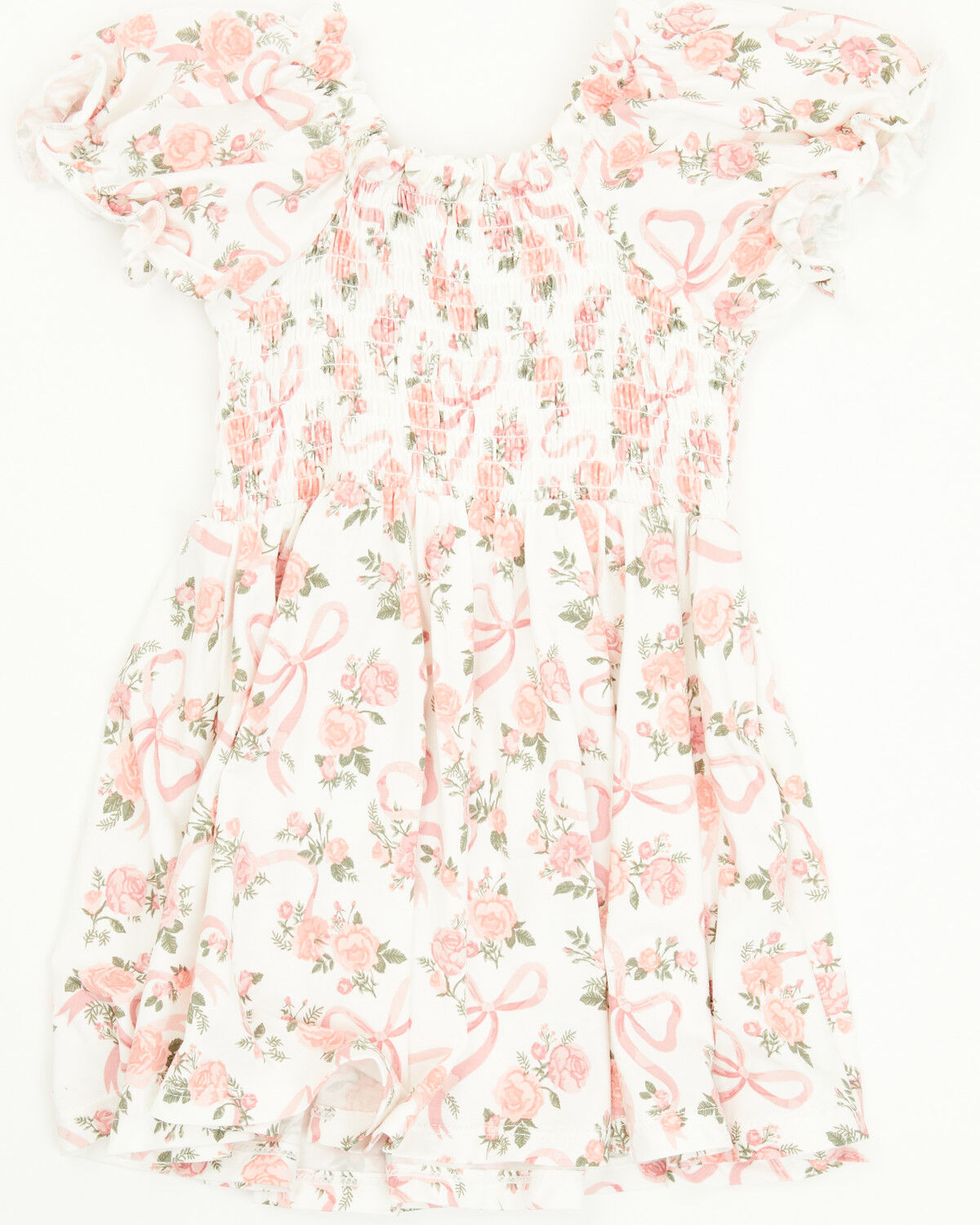 Angel Dear Infant Girls' Ribbons and Flowers Puff Sleeve Dress